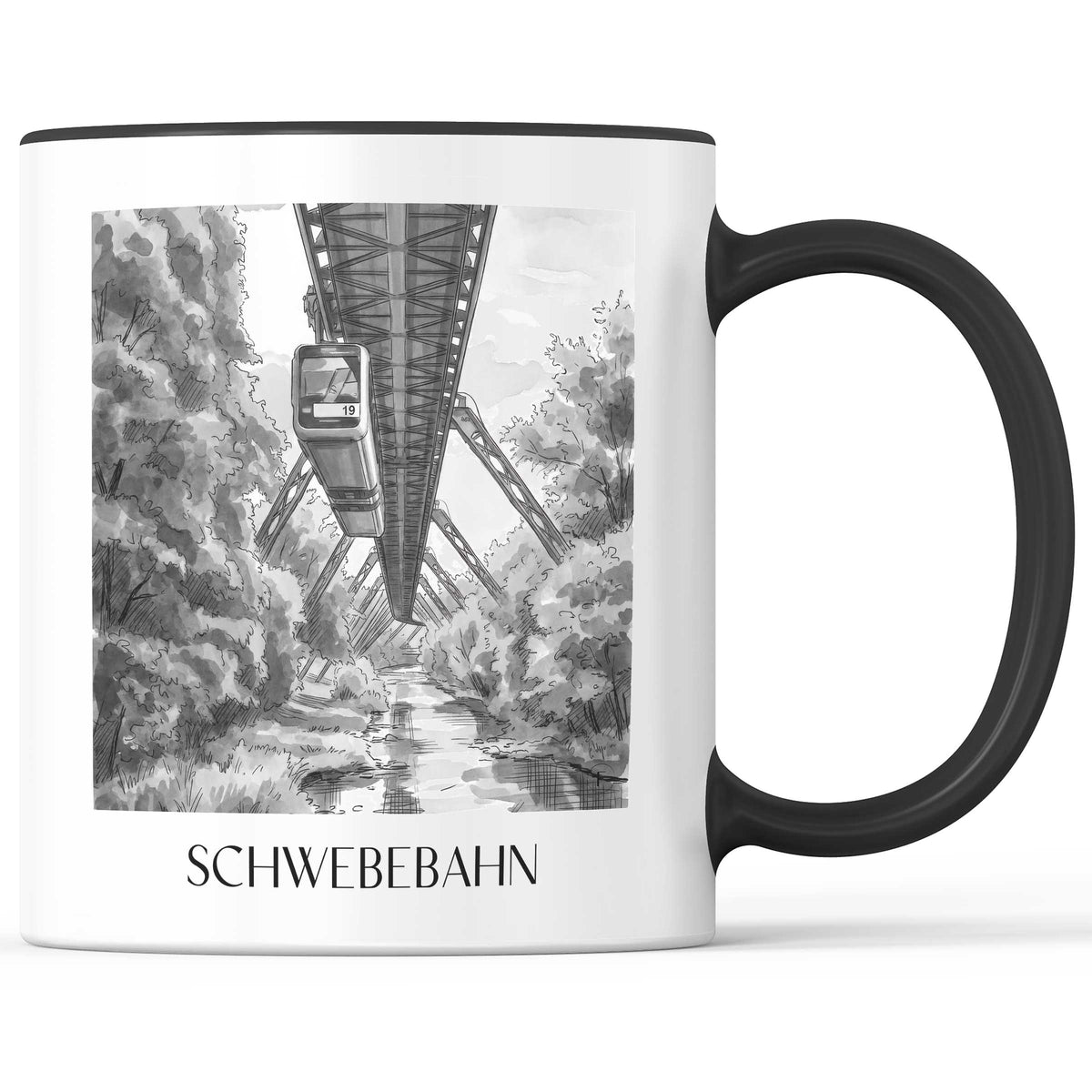 schwebebahn-wuppertal-deutschland-kaffeebecher-aquarell-schwarz-weiss