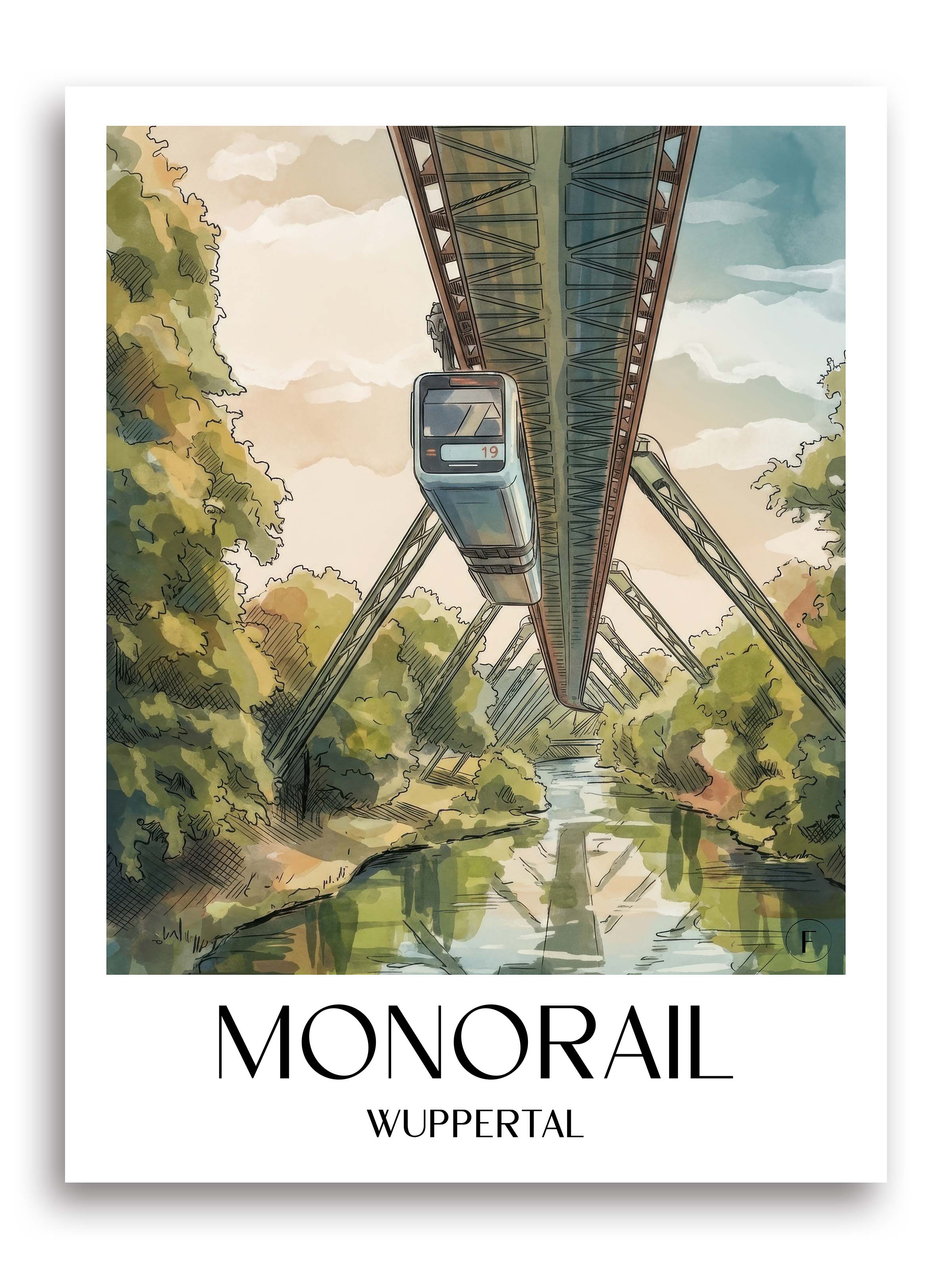 Schwebebahn Poster - Wuppertal - Deutschland Kunstdruck - Aquarell von A4 bis A1 - favplace