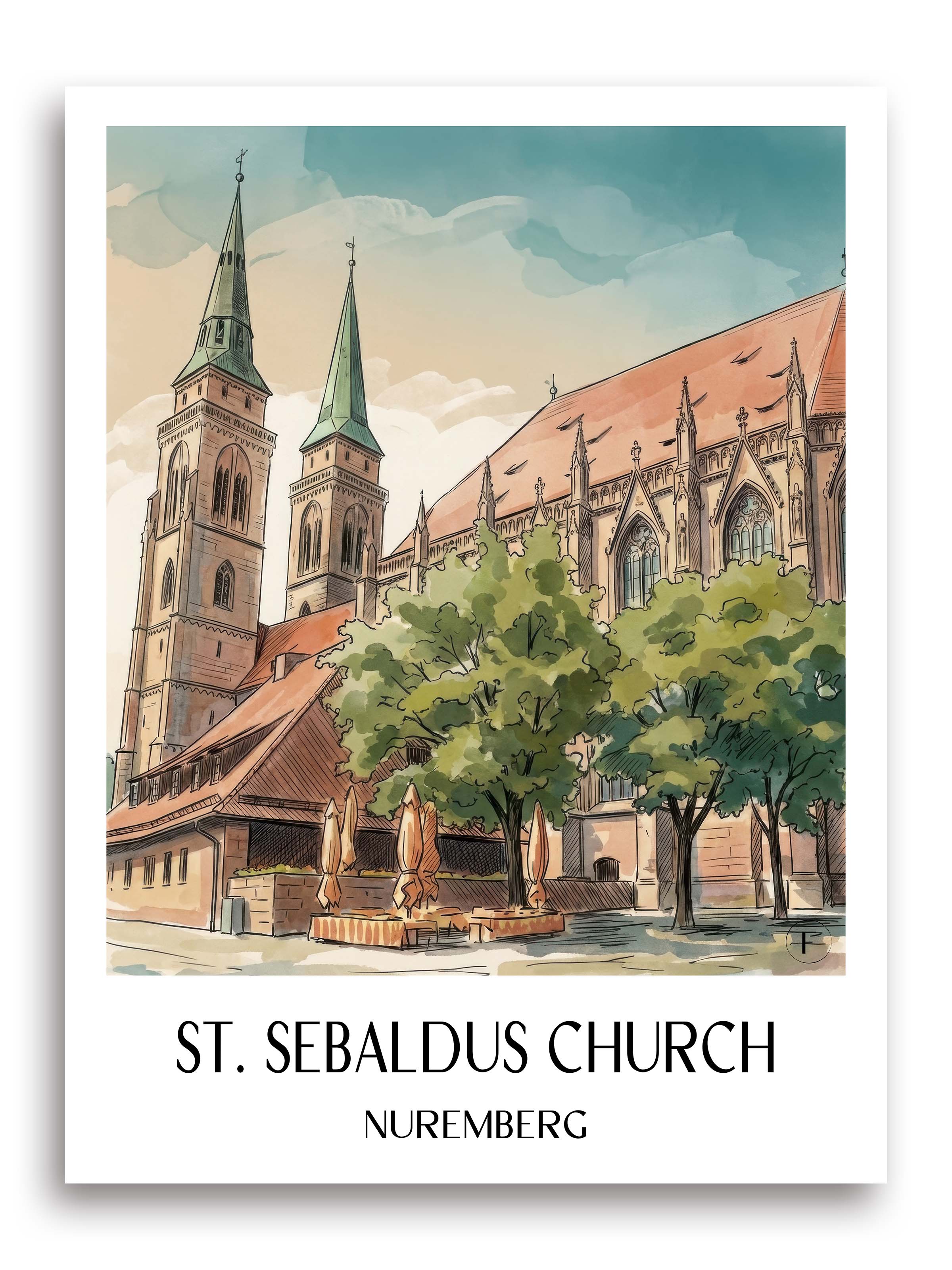 Sebalduskirche Poster - Nürnberg - Deutschland Kunstdruck - Aquarell von A4 bis A1 - favplace