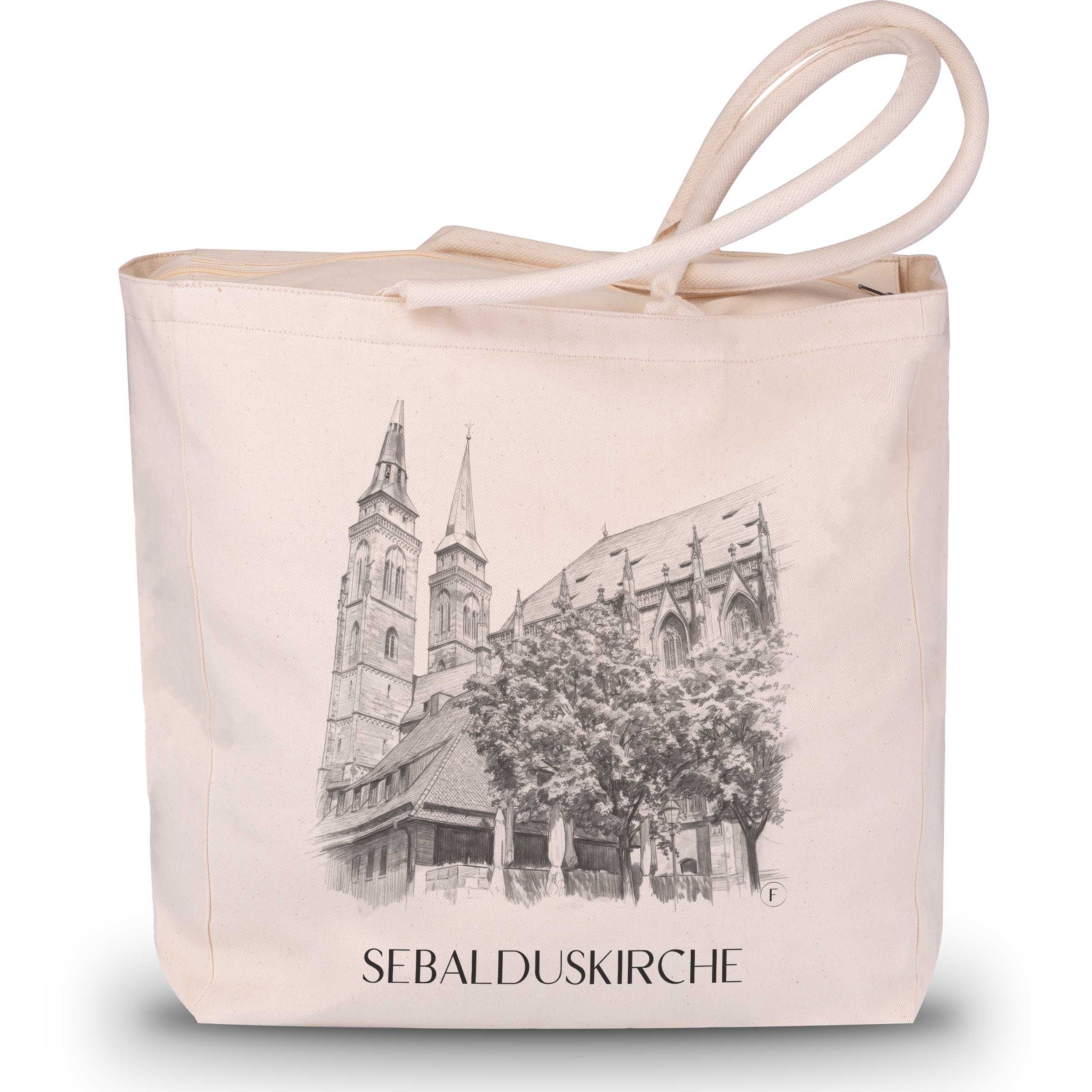 sebalduskirche-nürnberg-deutschland-einkaufstasche-bleistift-zeichnung-drawing