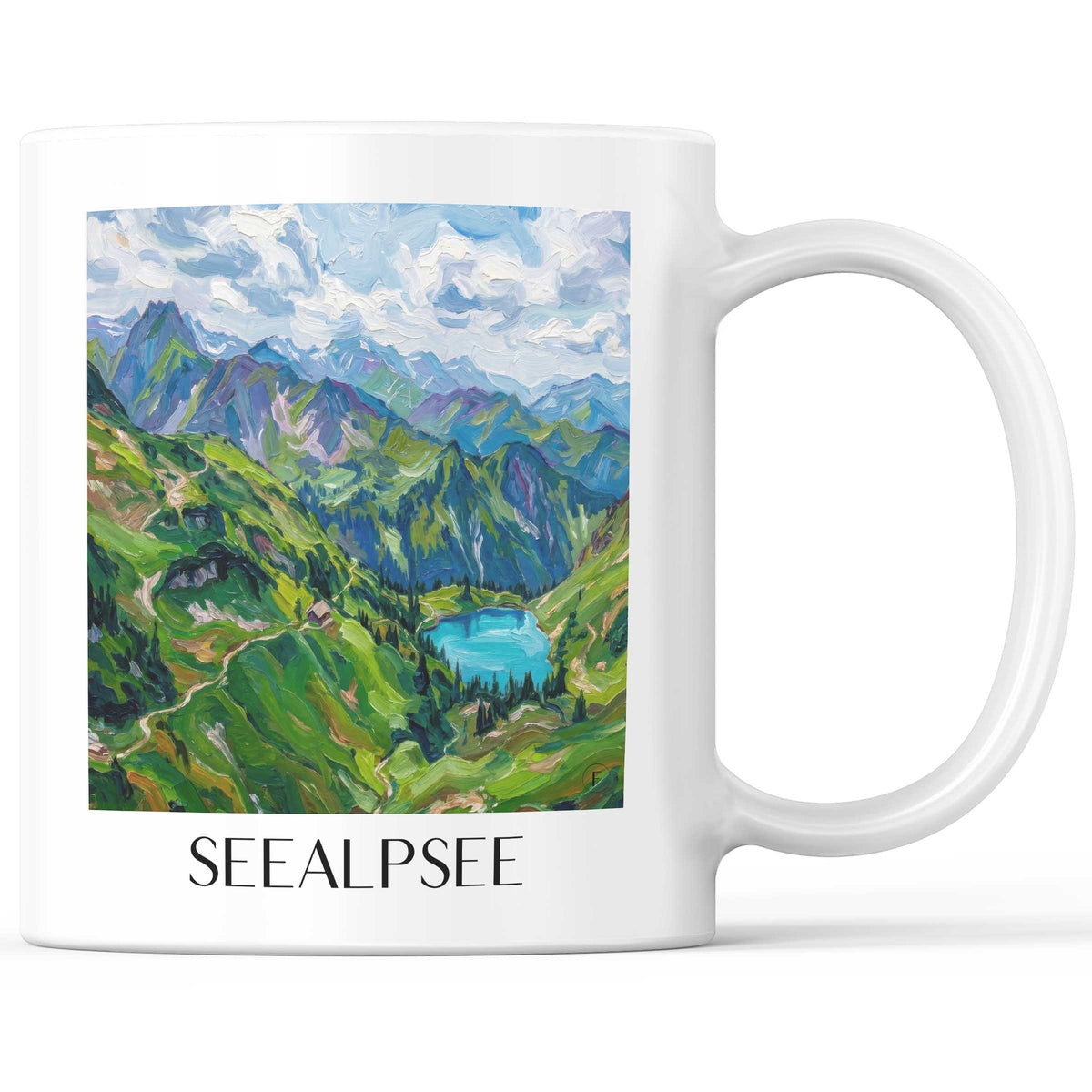 Seealpsee Kaffeebecher - Oberallgäu - Deutschland Becher - Kaffeetasse im Ölgemälde Stil - favplace