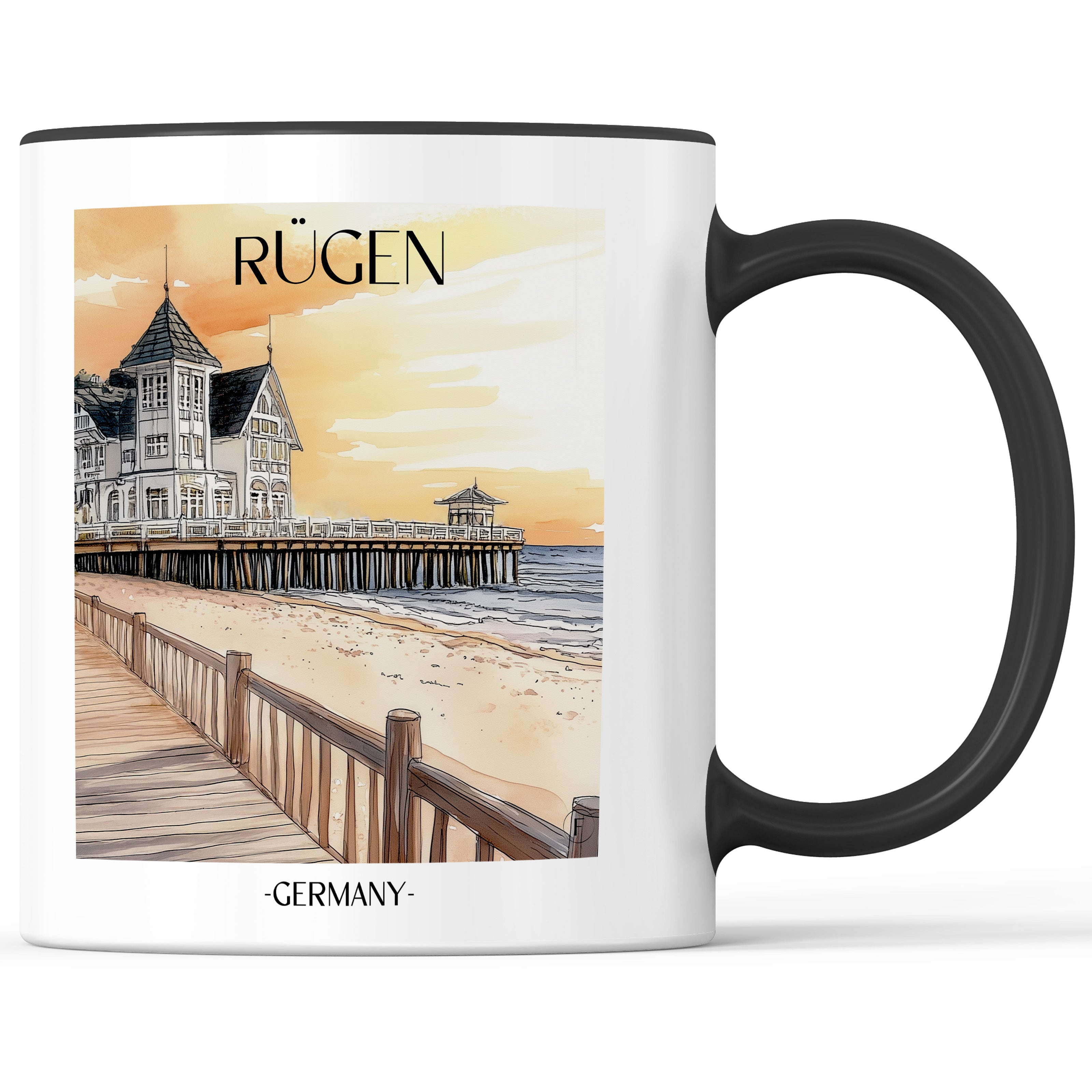 Seebrücke Sellin Kaffeebecher - Rügen - Deutschland Becher - Kaffeetasse im Aquarell Stil - favplace