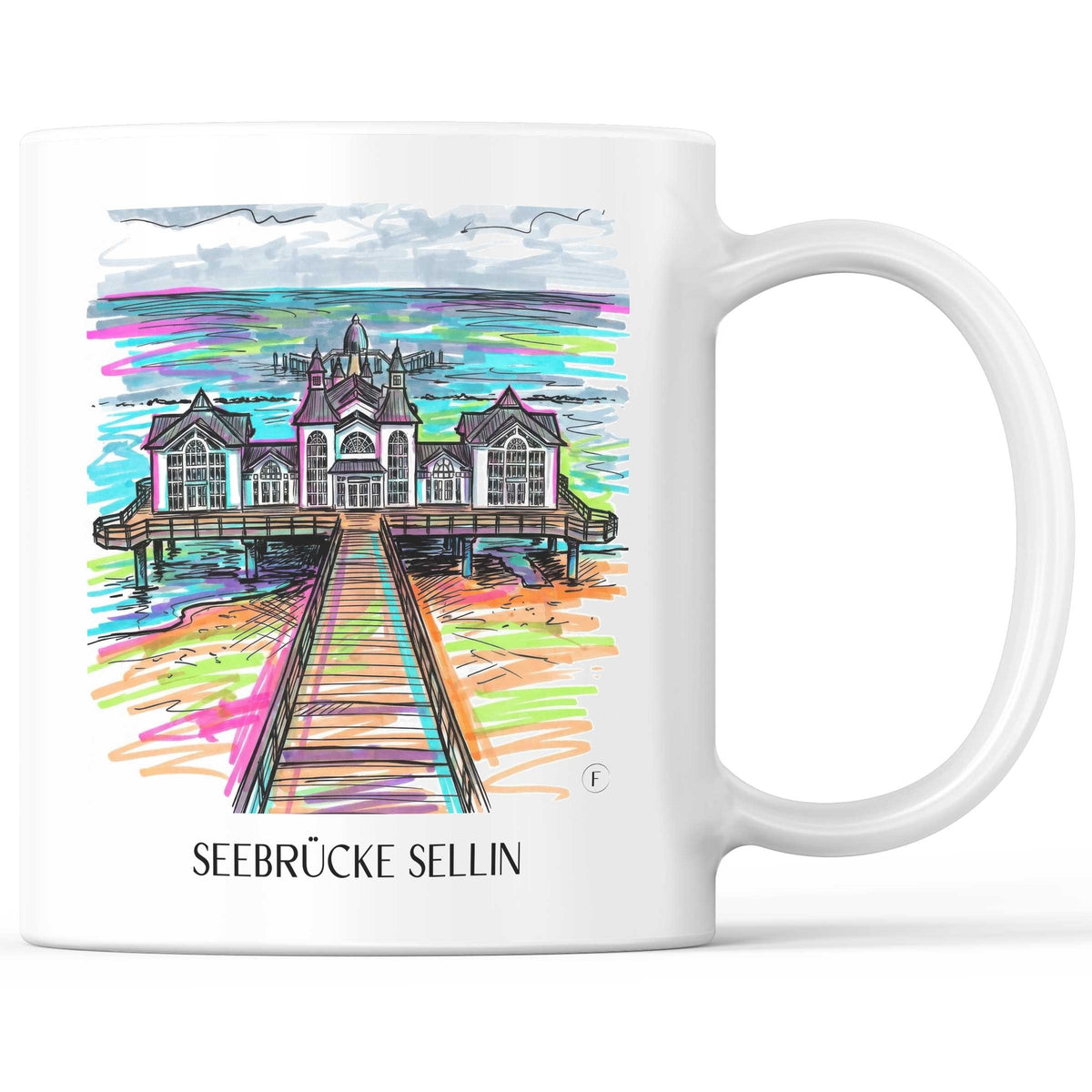 Seebrücke Sellin Kaffeebecher - Rügen - Deutschland Becher - Kaffeetasse im Tag Graffiti Stil - favplace