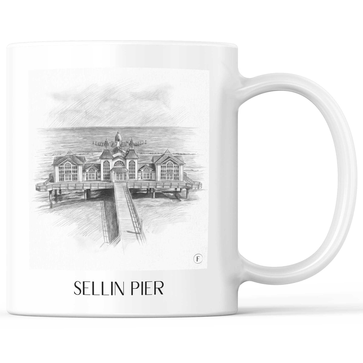 Seebrücke Sellin Kaffeebecher - Rügen - Deutschland Becher - Kaffeetasse im Zeichnung Stil - favplace