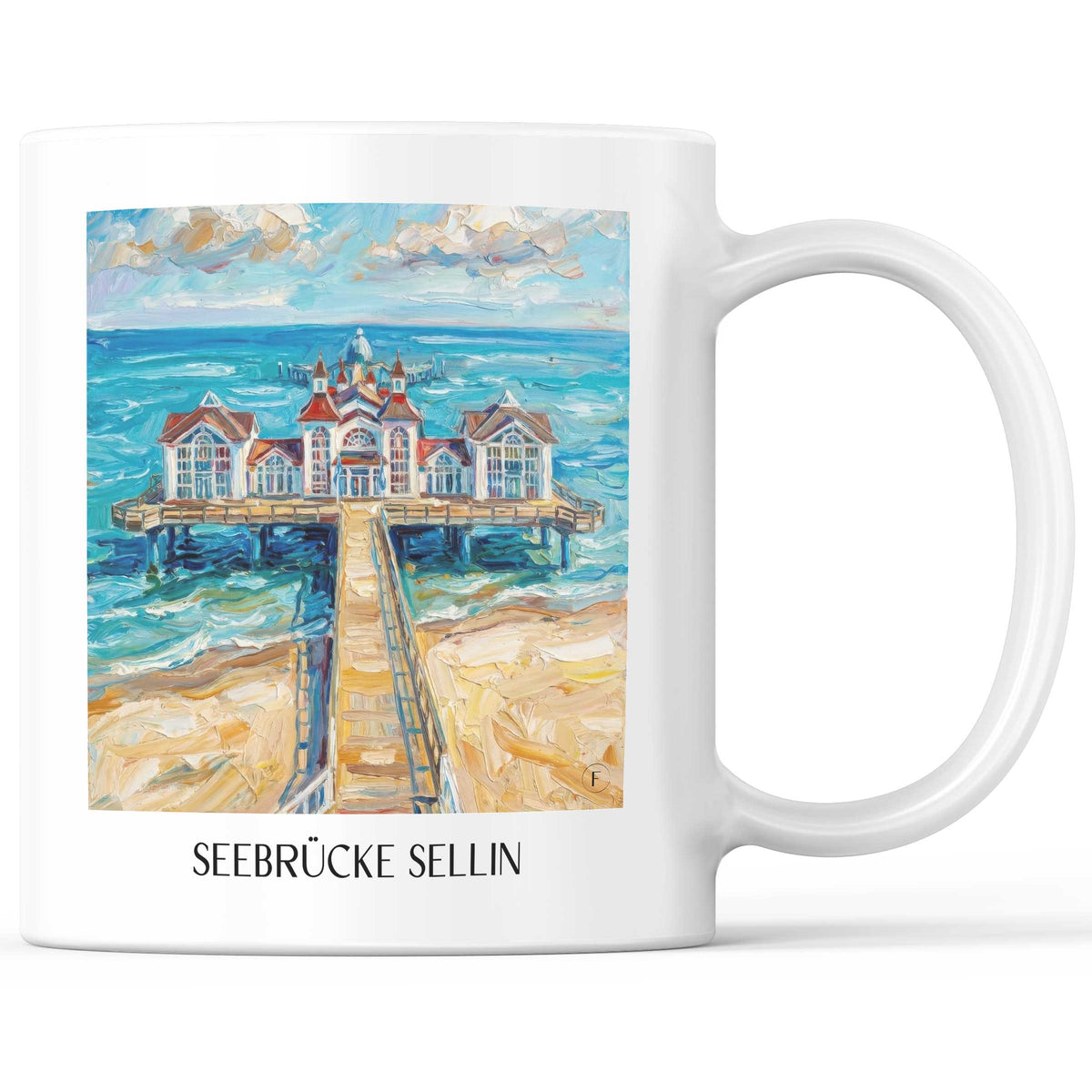 Seebrücke Sellin Kaffeebecher - Rügen - Deutschland Becher - Kaffeetasse im Ölgemälde Stil - favplace