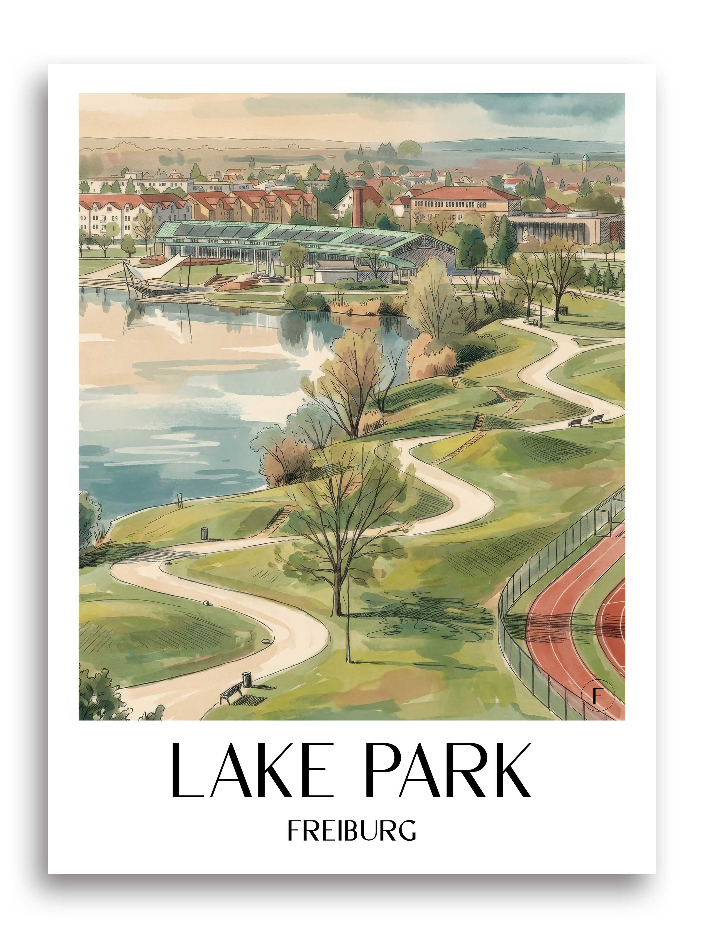 Seepark Poster - Freiburg - Deutschland Kunstdruck - Aquarell von A4 bis A1 - favplace