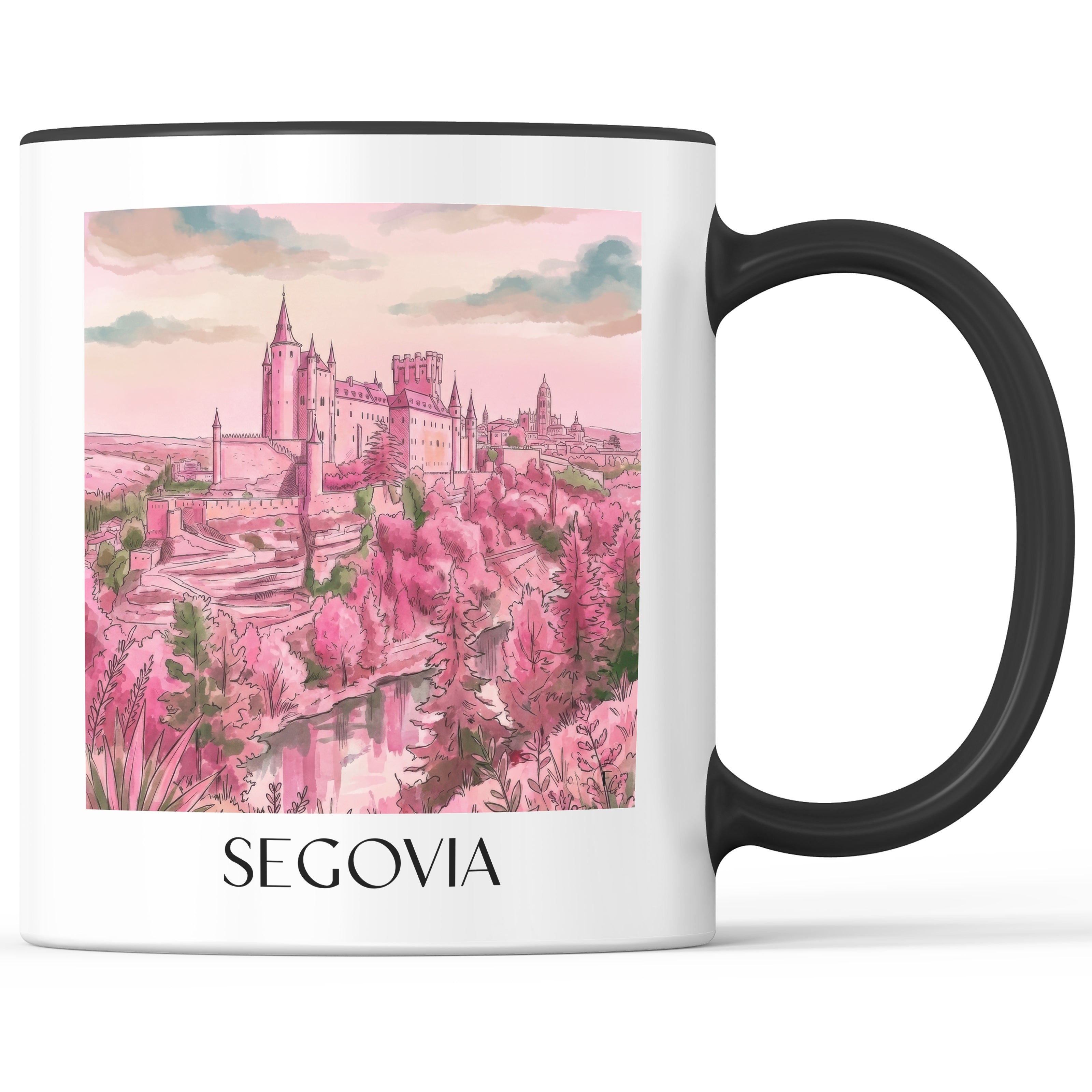 segovia-spanien-spanien-kaffeebecher-aquarell-pink-rosa