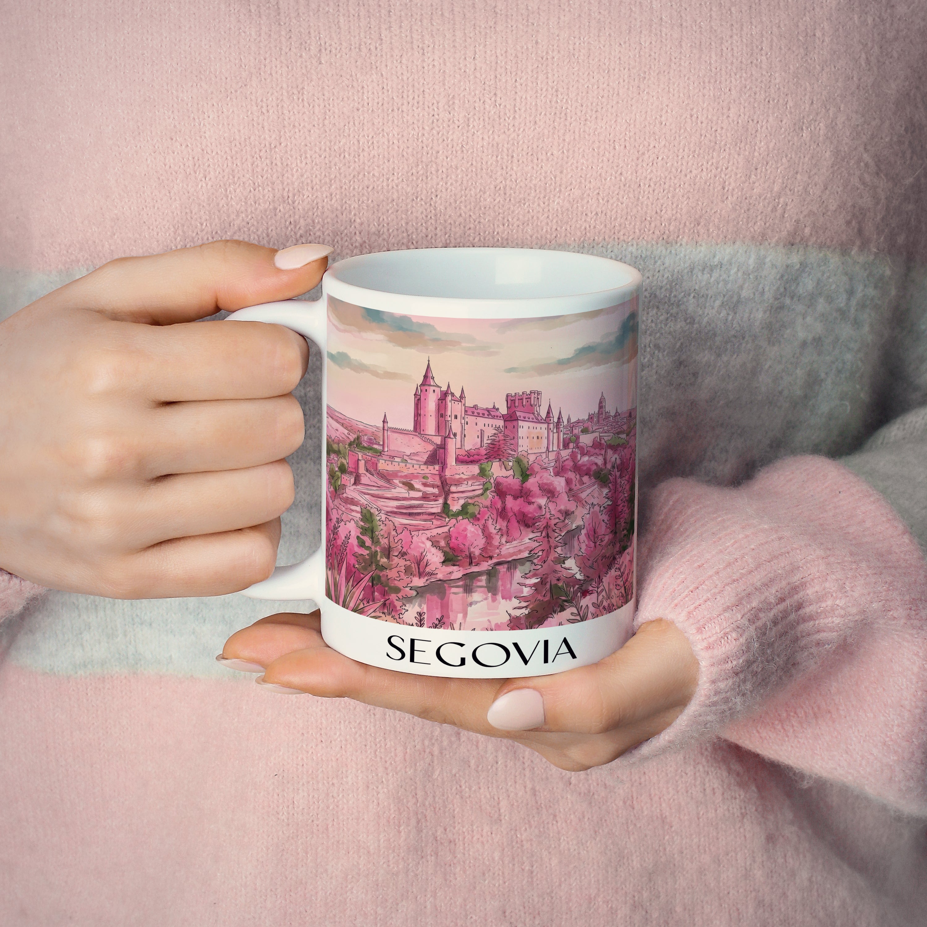 segovia-spanien-spanien-kaffeebecher-aquarell-pink-rosa