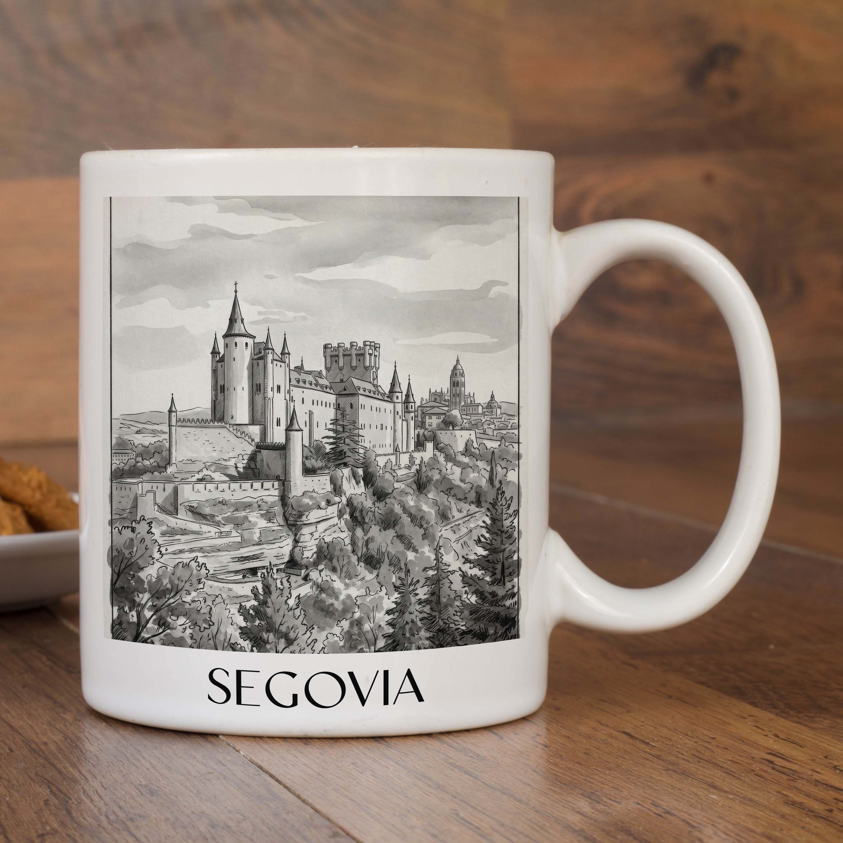 segovia-spanien-spanien-kaffeebecher-aquarell-schwarz-weiss