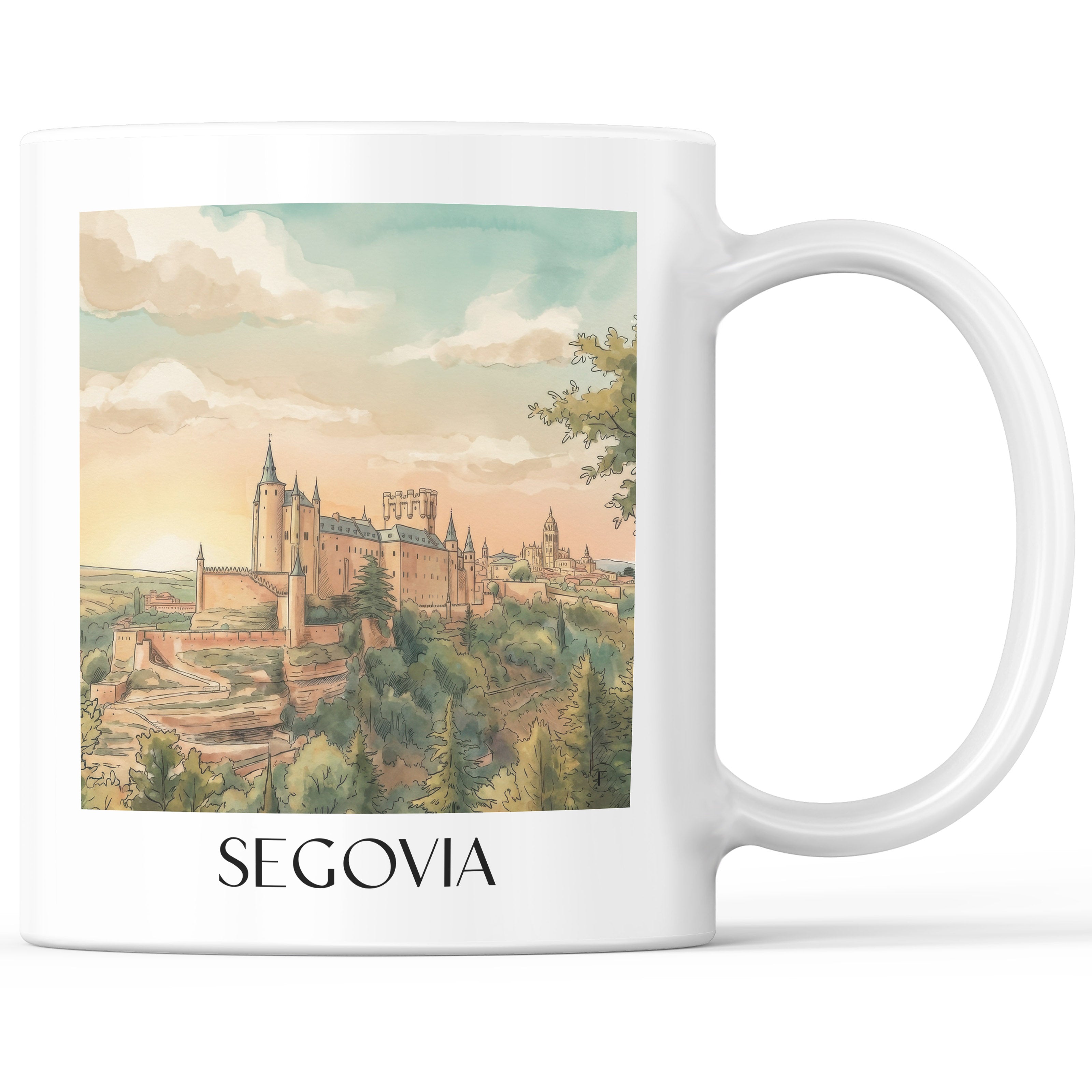 Segovia Kaffeebecher - Spanien - Spanien Becher - Kaffeetasse im Aquarell Stil - favplace