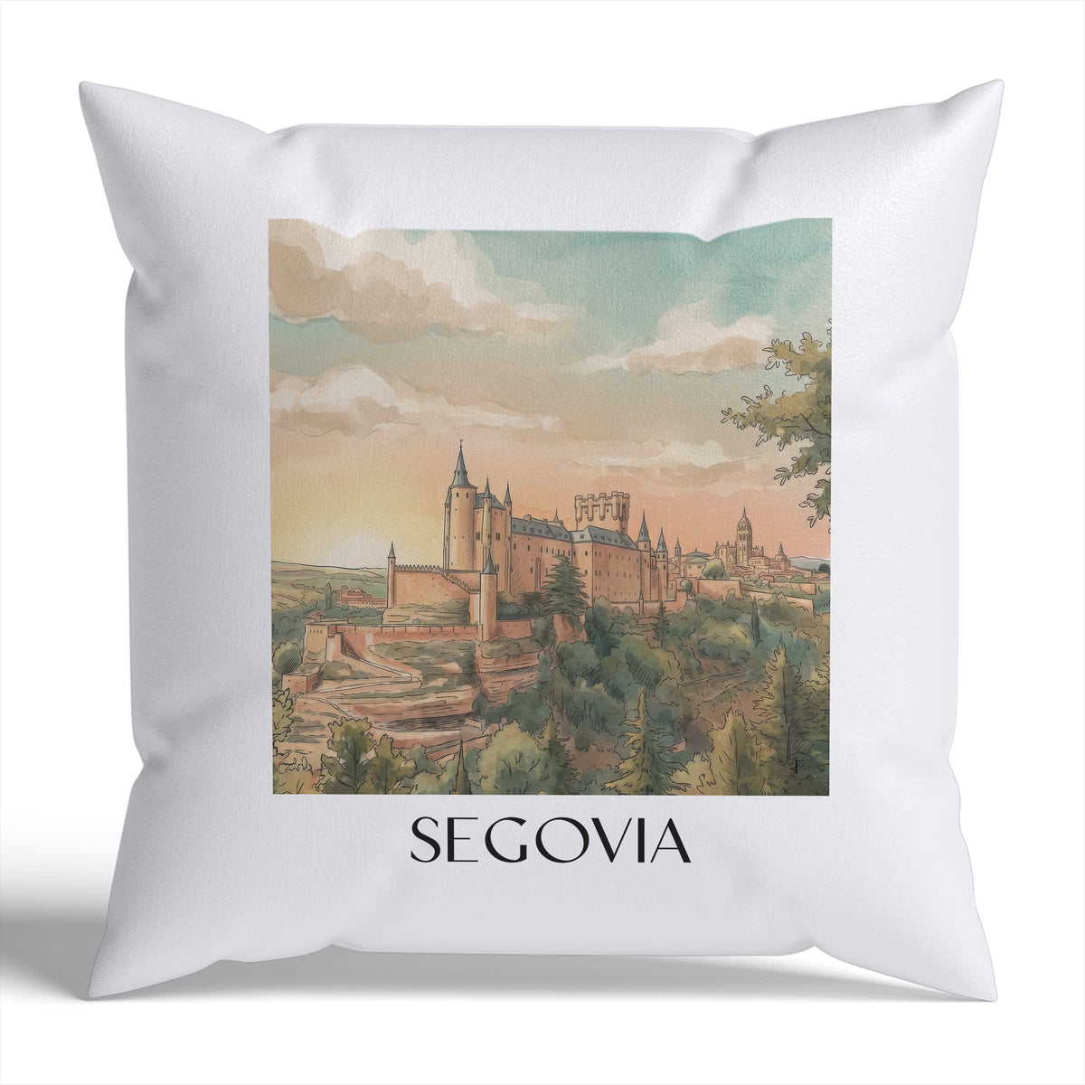 segovia-spanien-spanien-kissenbezug-aquarell