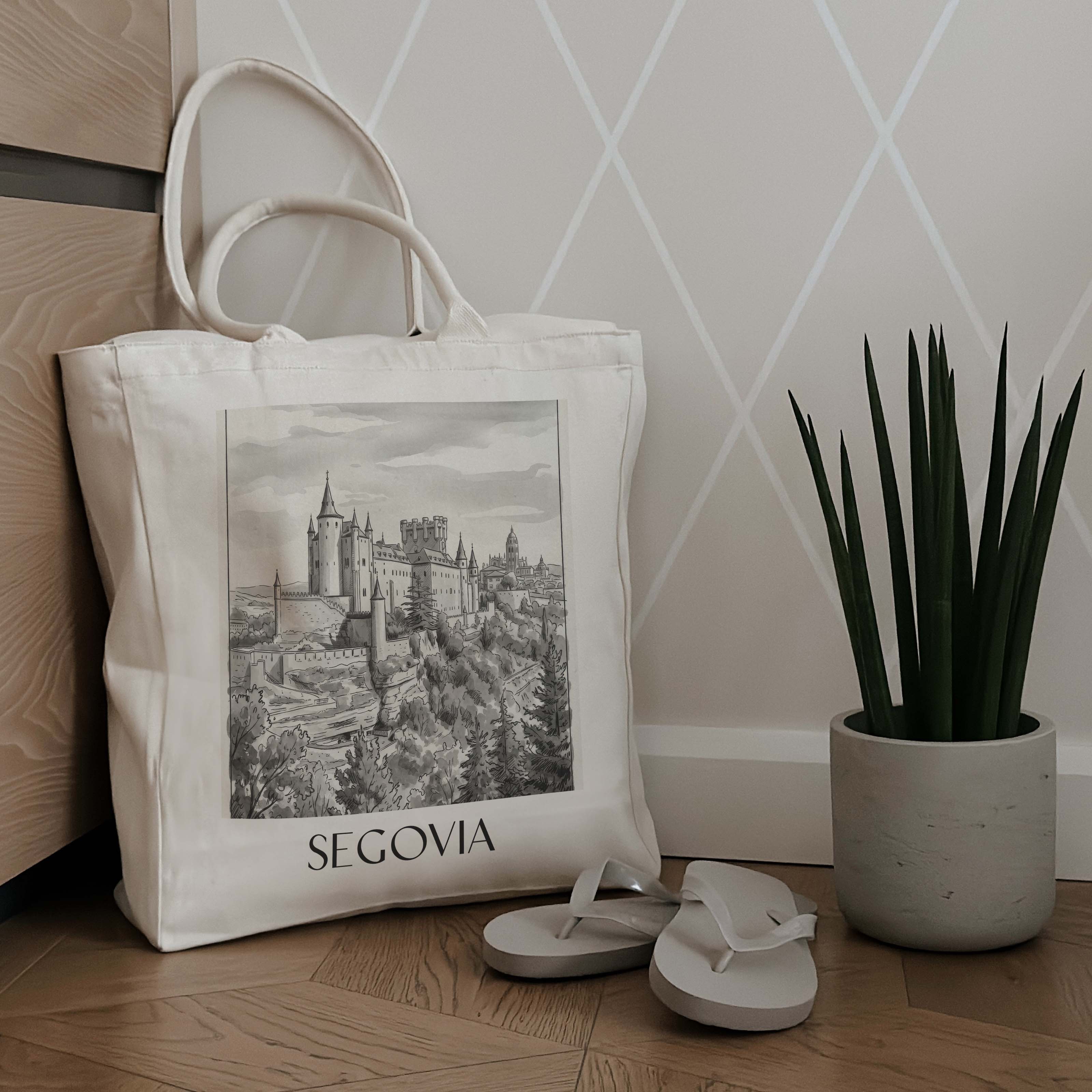 segovia-spanien-spanien-einkaufstasche-aquarell-schwarz-weiss