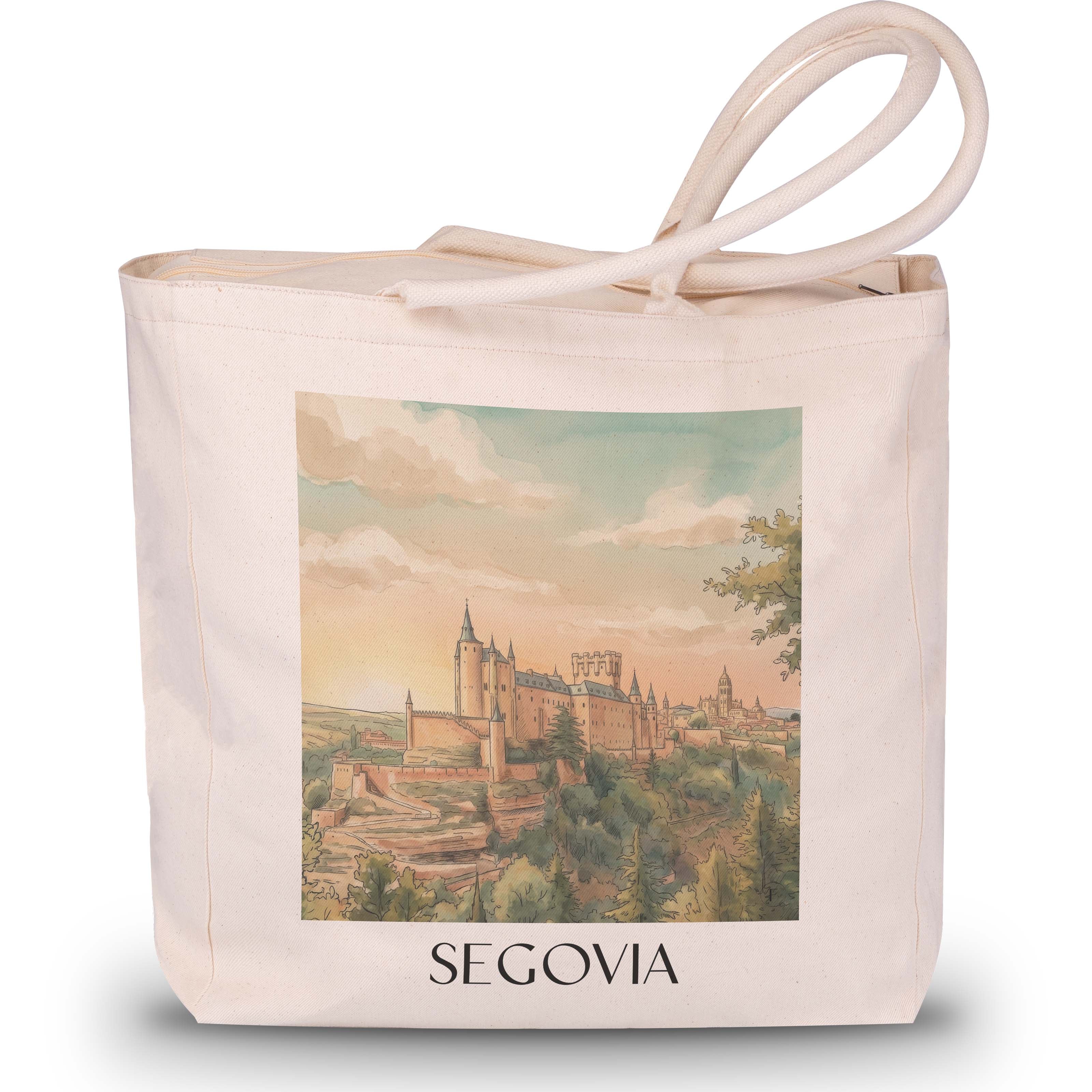Segovia Shopping Tasche - Spanien - Spanien Tote Bag - Einkaufstasche im Aquarell Stil - favplace