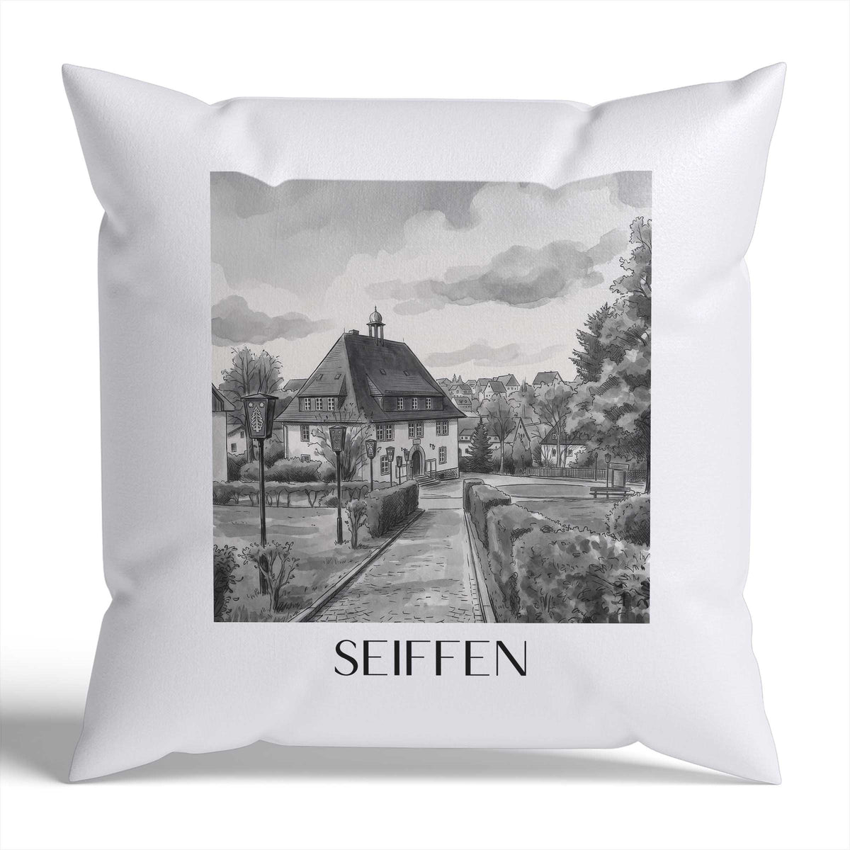 seiffen-erzgebirge-deutschland-kissenbezug-aquarell-schwarz-weiss