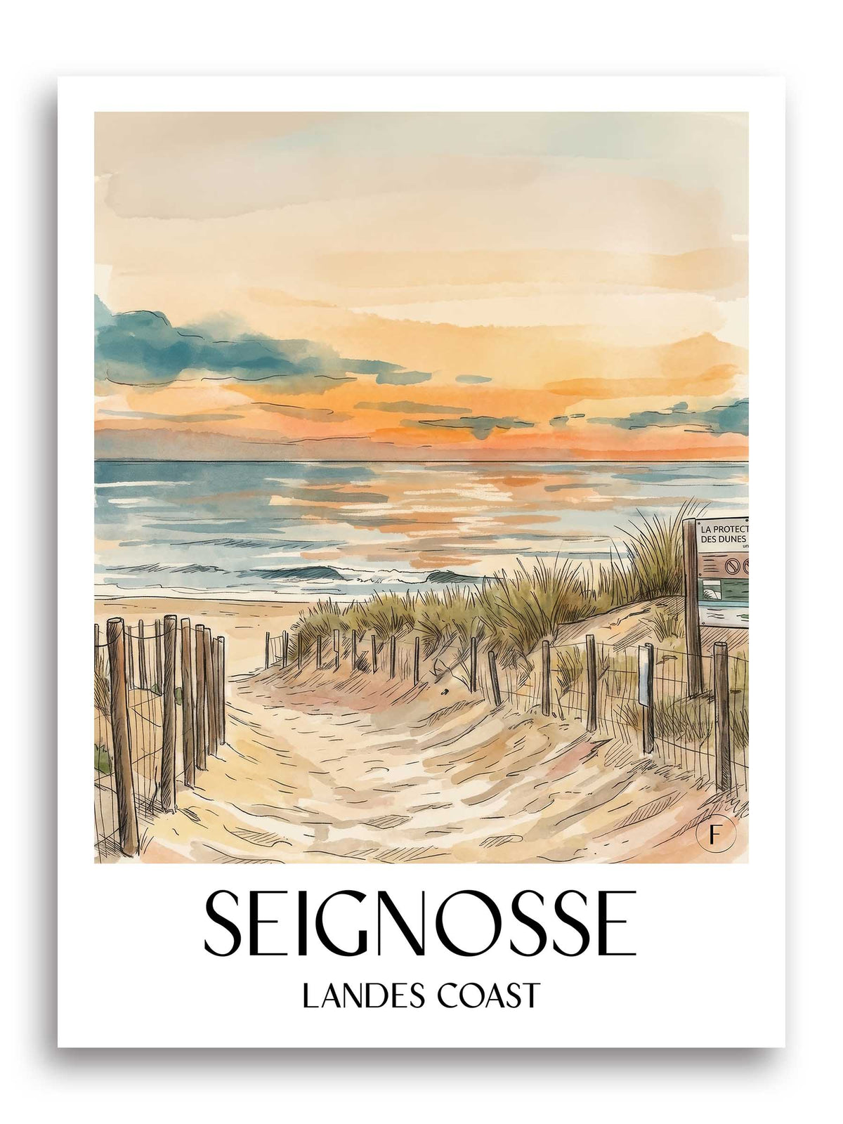 Seignosse Poster - Côte Landaise - Frankreich Kunstdruck - Aquarell von A4 bis A1 - favplace