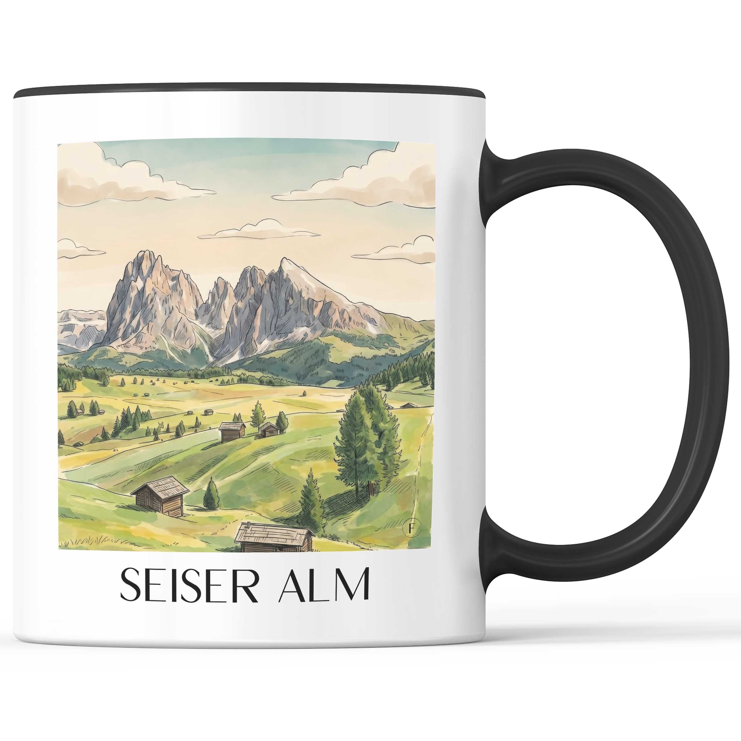 Seiser Alm Kaffeebecher - Dolomiten - Italien Becher - Kaffeetasse im Aquarell Stil - favplace