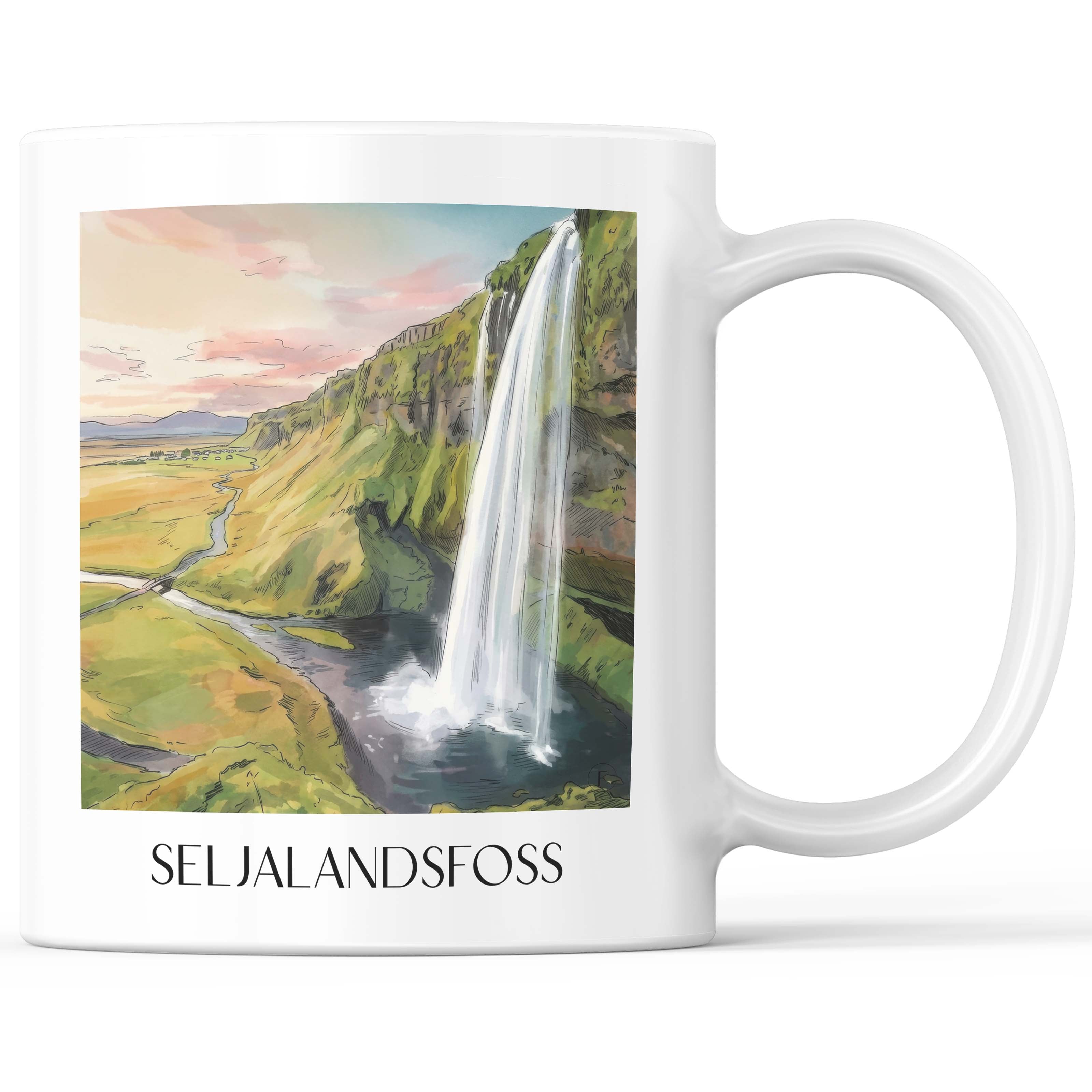 Seljalandsfoss - Island Becher - Kaffeetasse im Aquarell Stil - favplace