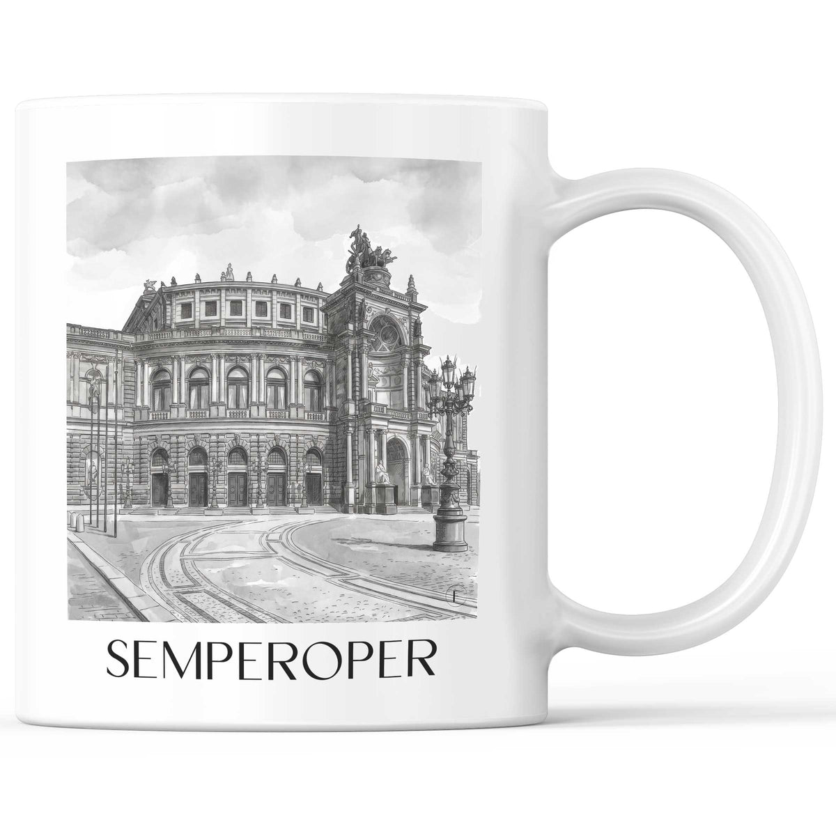 Semperoper Kaffeebecher - Dresden - Deutschland Becher - Kaffeetasse im Aquarell Schwarz-Weiß Stil - favplace