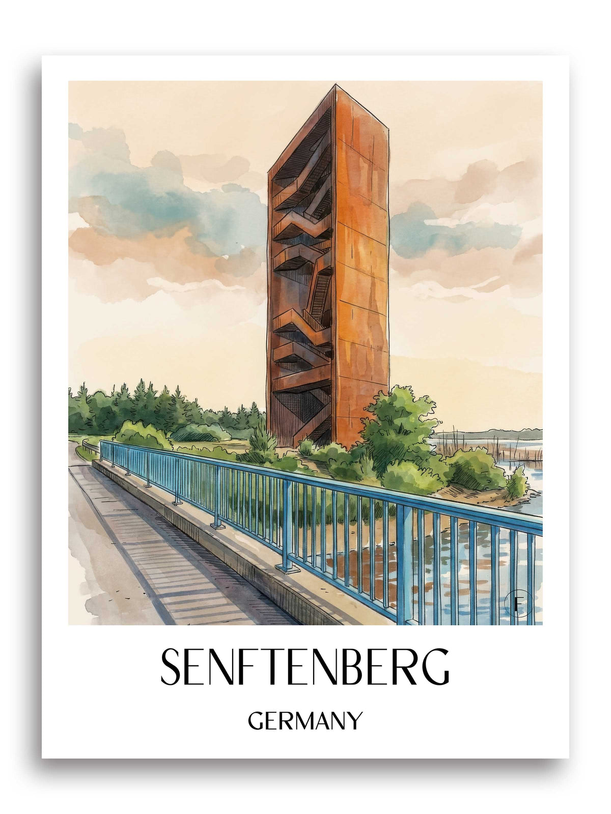 Senftenberg Poster - Brandenburg - Deutschland Kunstdruck - Aquarell von A4 bis A1 - favplace