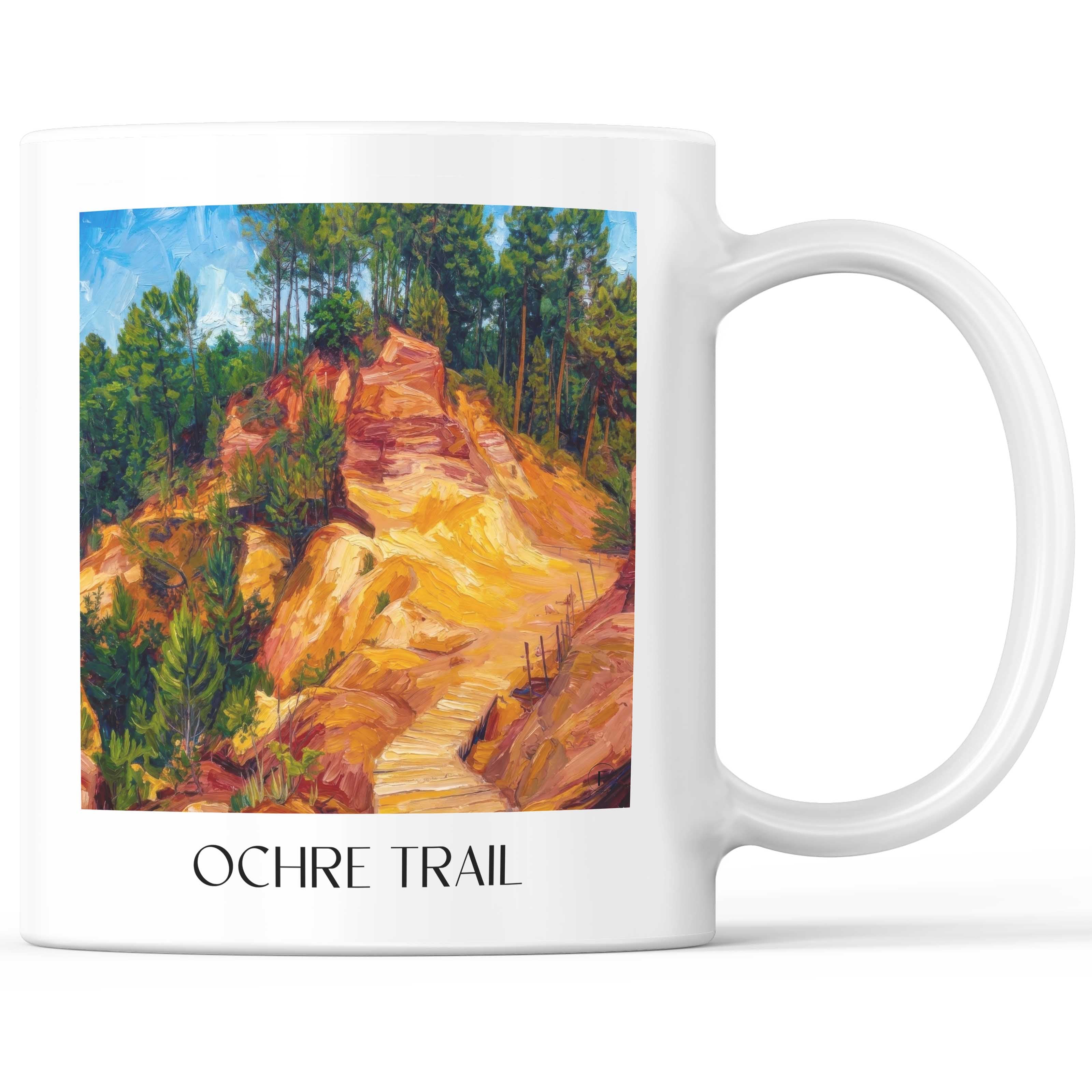 Sentier des Ocres Kaffeebecher - Roussilon - Frankreich Becher - Kaffeetasse im Ölgemälde Stil - favplace