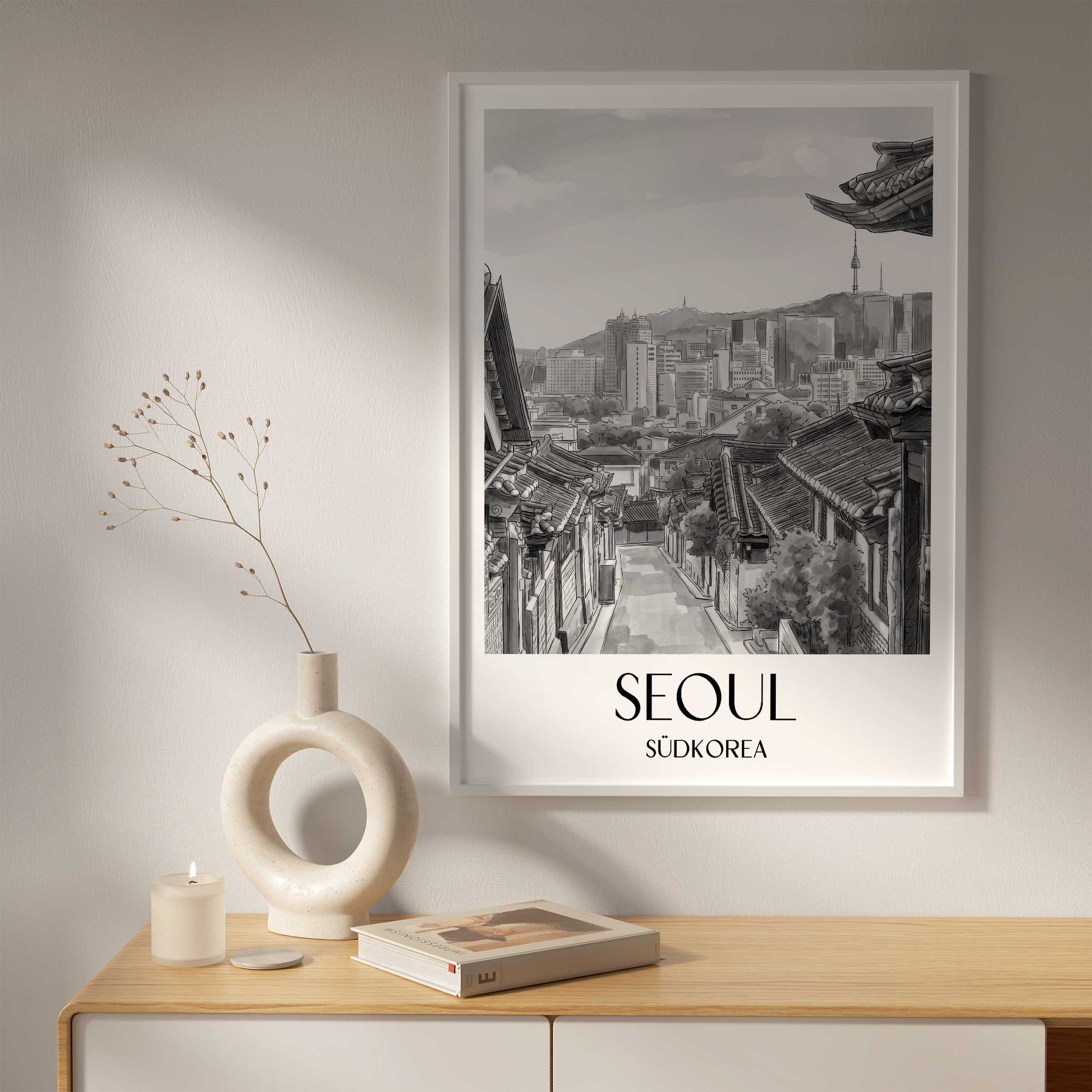 seoul-südkorea-poster-aquarell-schwarz-weiss