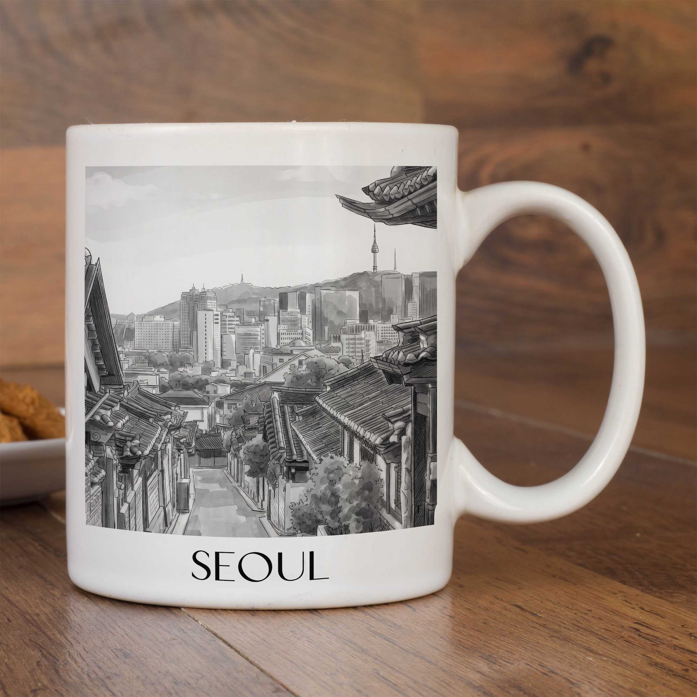 seoul-südkorea-kaffeebecher-aquarell-schwarz-weiss