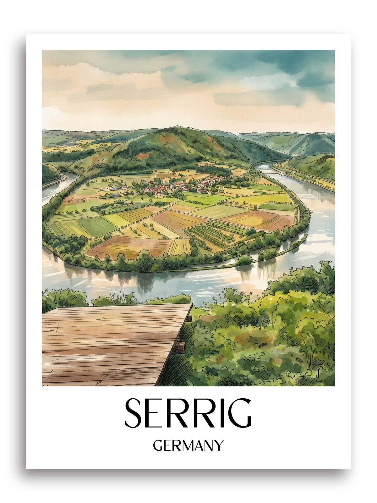 Serrig Poster - Saartal - Deutschland Kunstdruck - Aquarell von A4 bis A1 - favplace