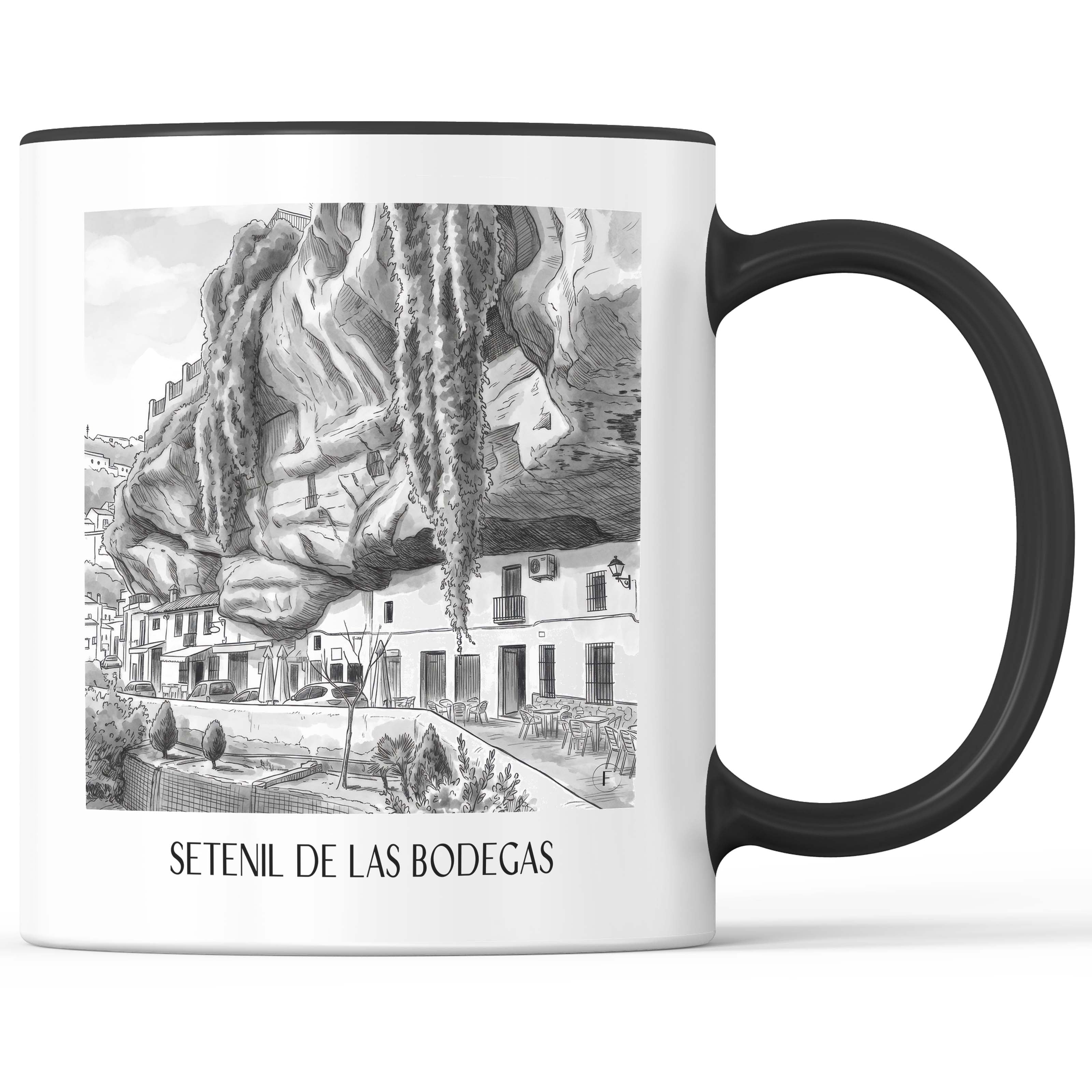 setenil-de-las-bodegas-spanien-spanien-kaffeebecher-aquarell-schwarz-weiss