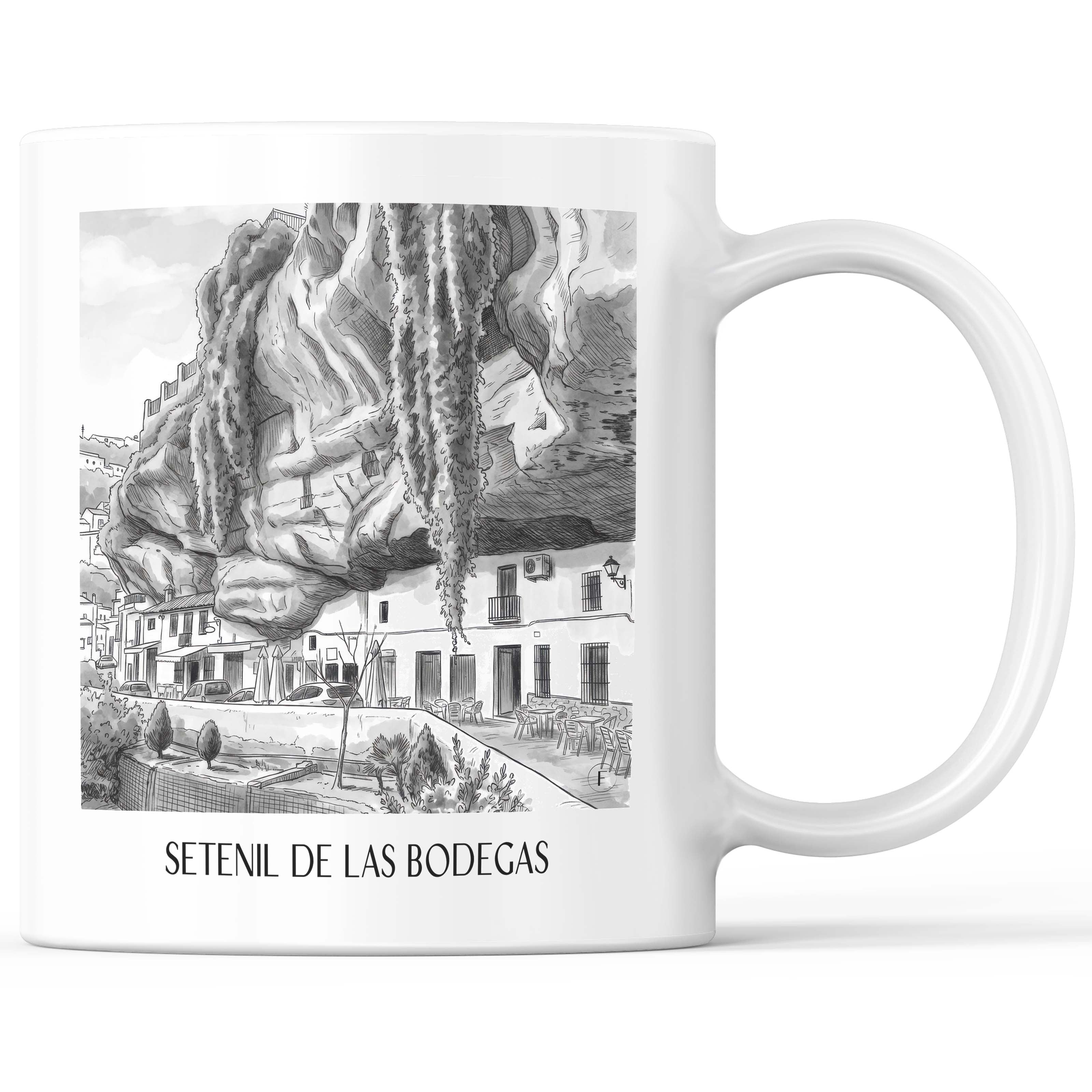 Setenil de las Bodegas Kaffeebecher - Spanien - Spanien Becher - Kaffeetasse im Aquarell Schwarz-Weiß Stil - favplace