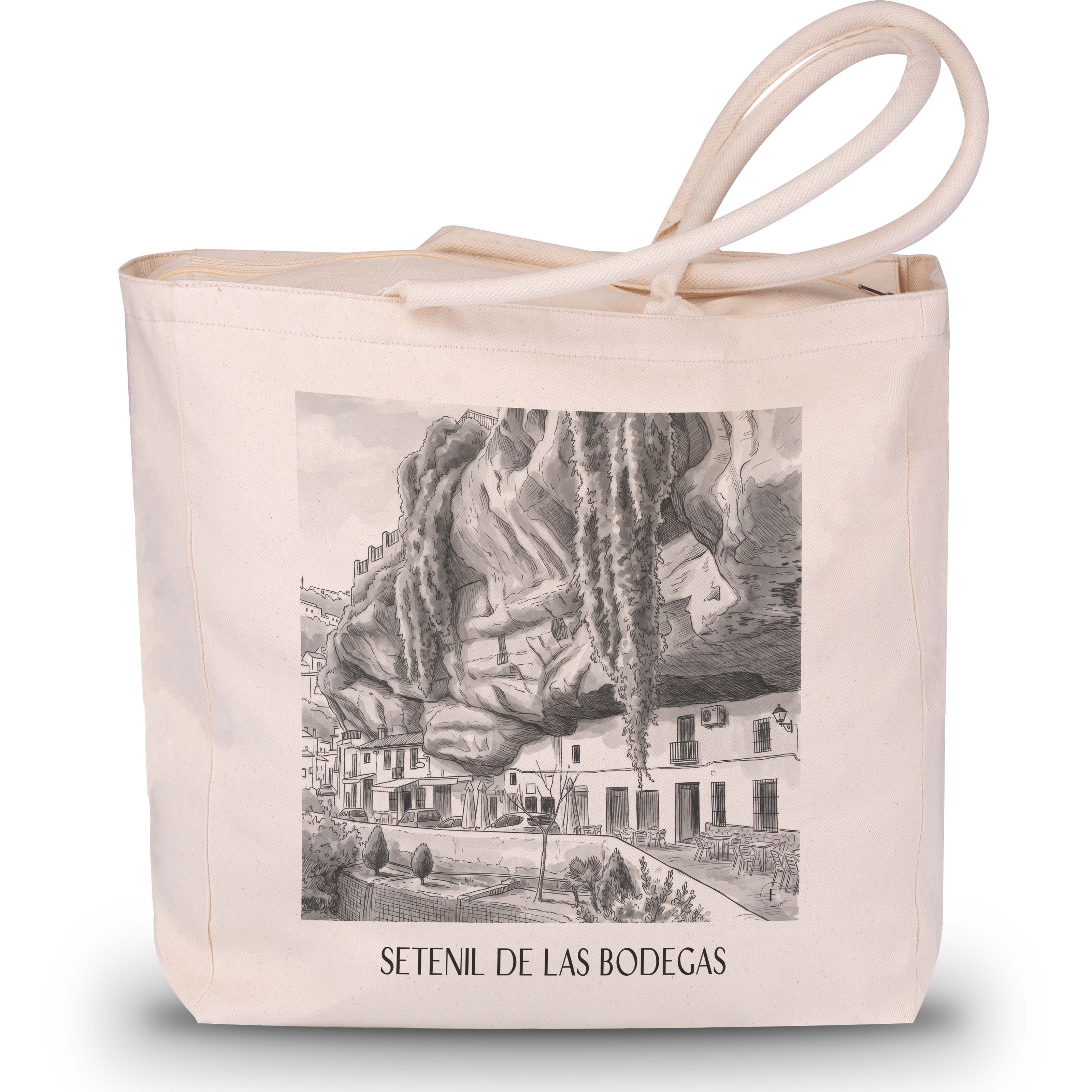 Setenil de las Bodegas Shopping Tasche - Spanien - Spanien Tote Bag - Einkaufstasche im Aquarell Schwarz-Weiß Stil - favplace