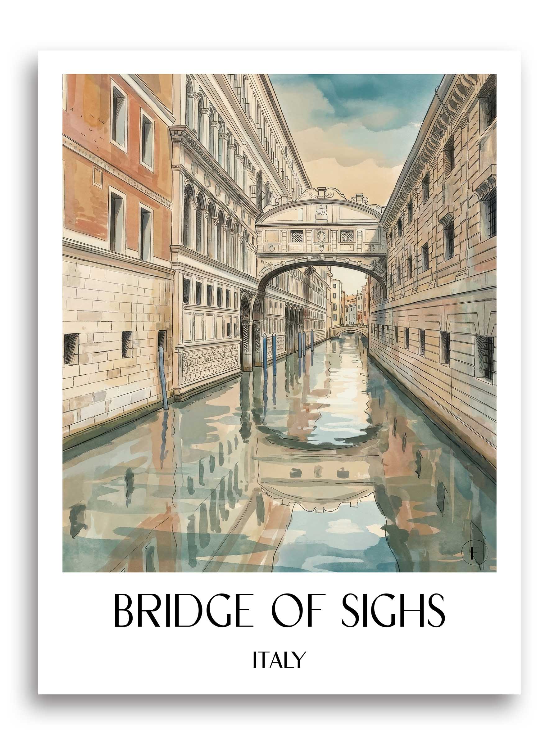 Seufzerbrücke Poster - Venedig - Italien Kunstdruck - Aquarell von A4 bis A1 - favplace