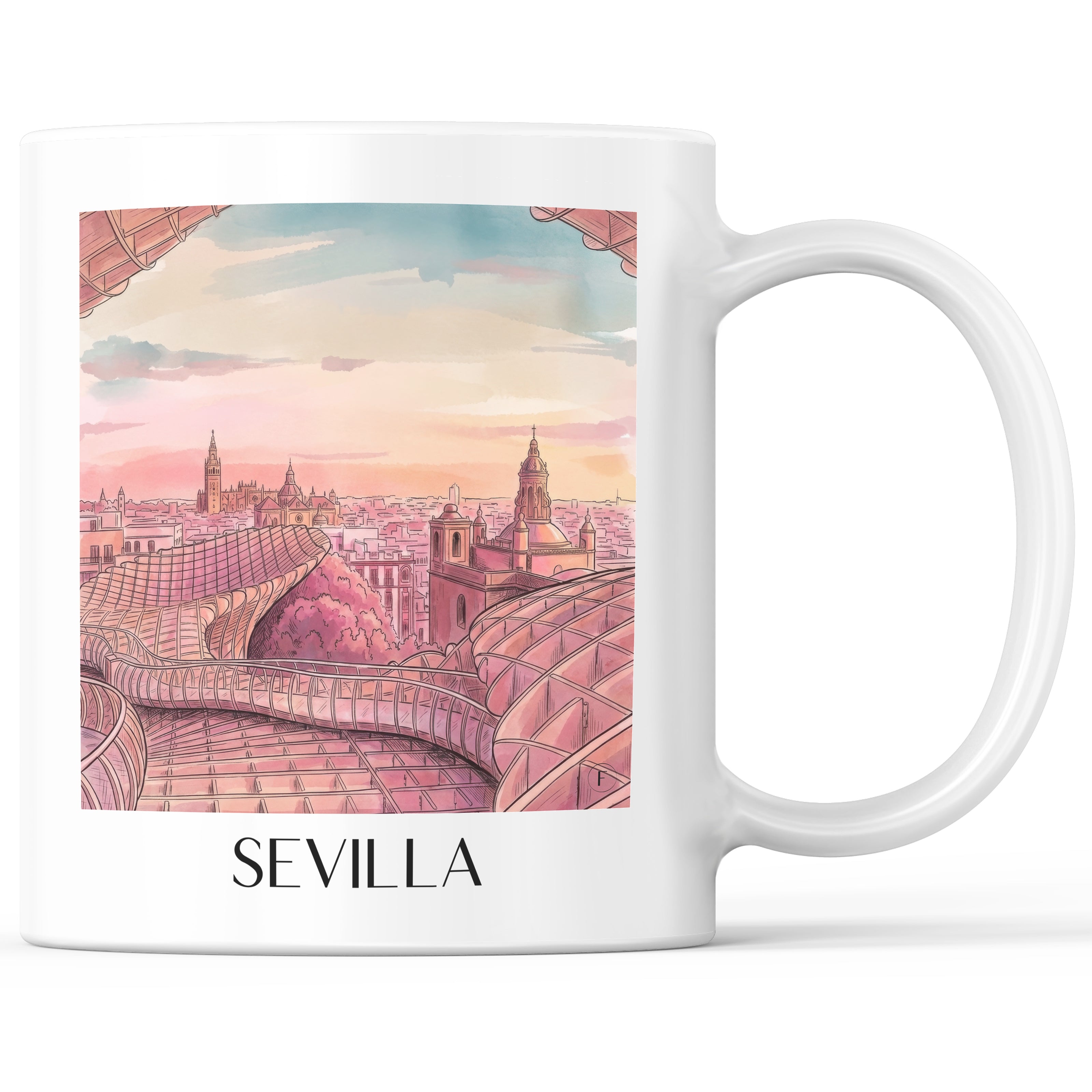 Sevilla Kaffeebecher - Spanien - Spanien Becher - Kaffeetasse im Aquarell Pink Stil - favplace