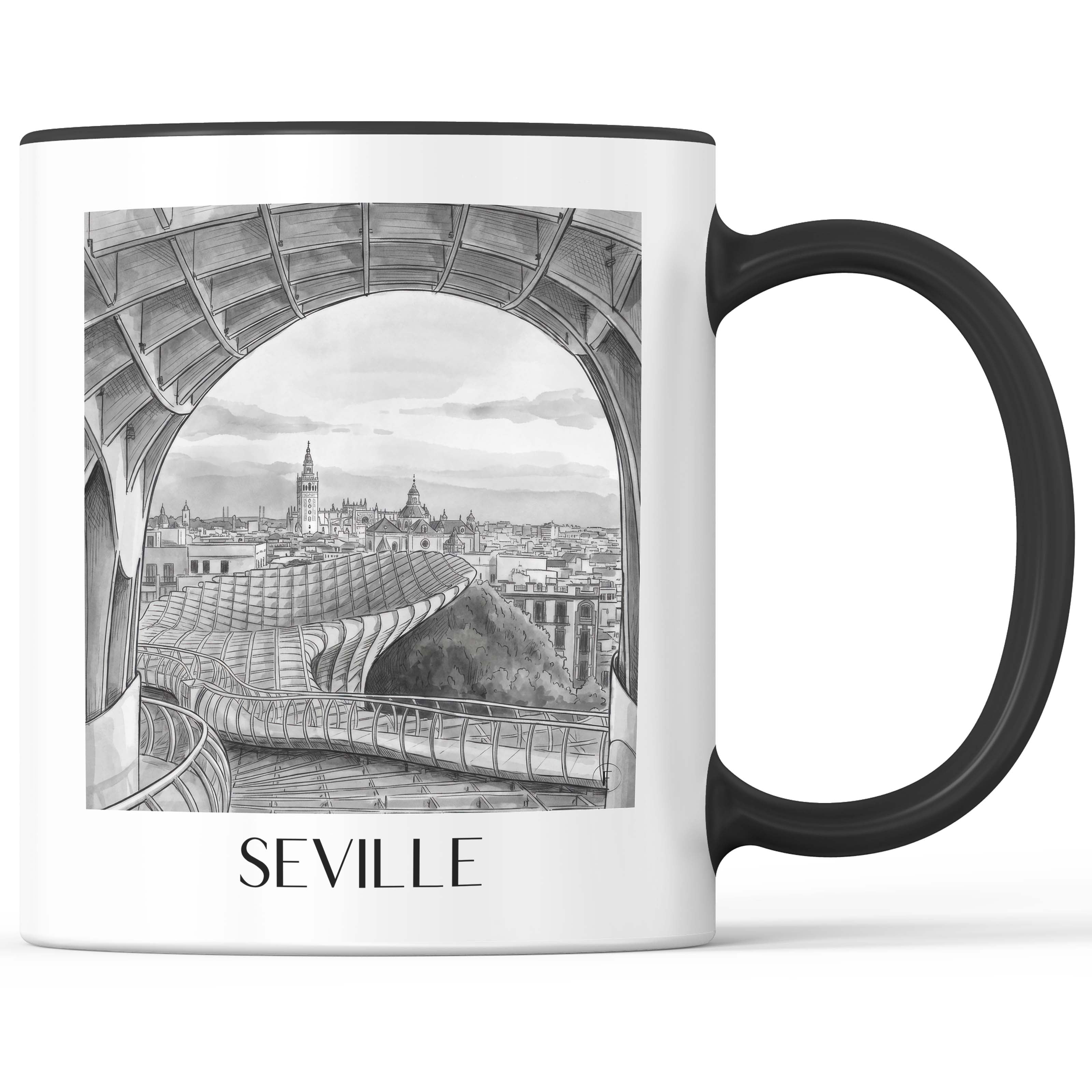 Sevilla Kaffeebecher - Spanien - Spanien Becher - Kaffeetasse im Aquarell Schwarz-Weiß Stil - favplace