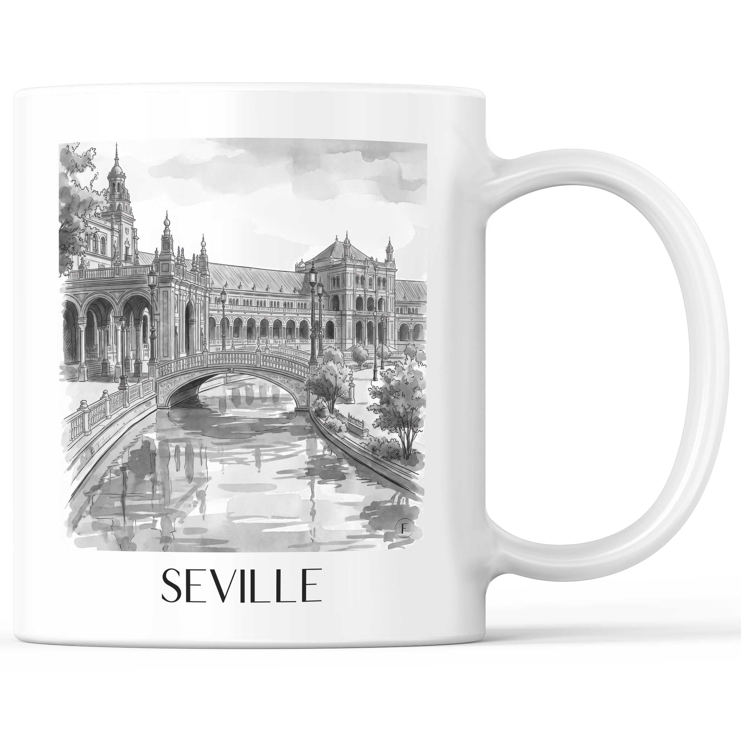 Sevilla - Spanien Becher - Kaffeetasse im Aquarell Schwarz-Weiß Stil - favplace