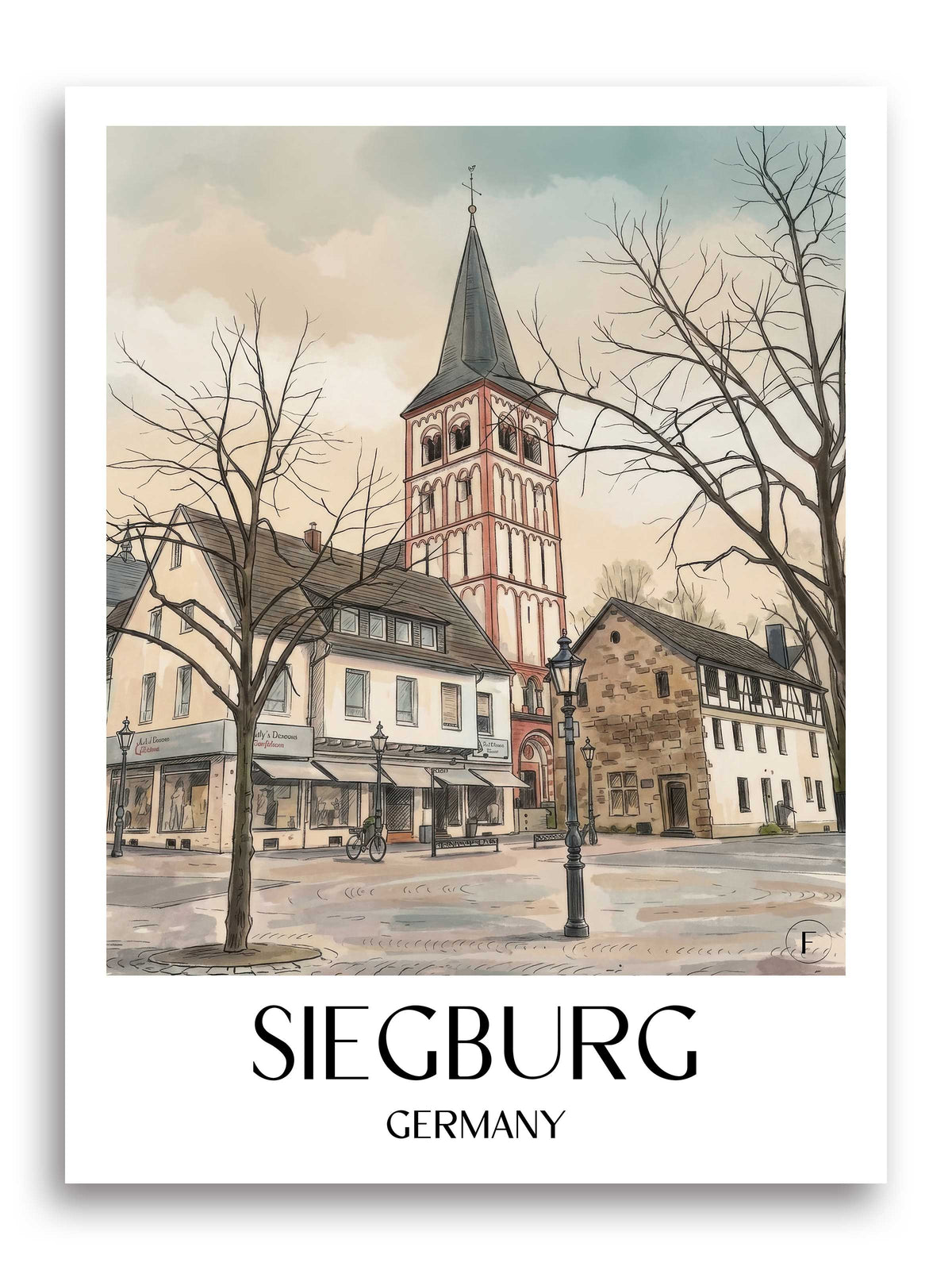 Siegburg Poster - Rheinland - Deutschland Kunstdruck - Aquarell von A4 bis A1 - favplace