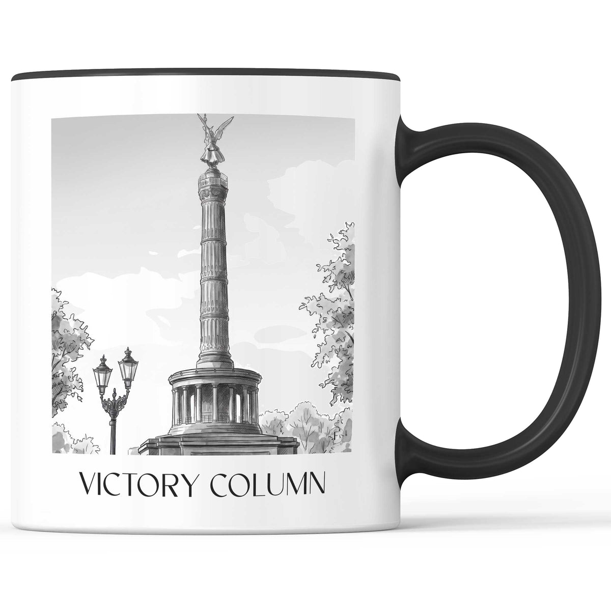 Siegessäule Kaffeebecher - Berlin - Deutschland Becher - Kaffeetasse im Aquarell Schwarz-Weiß Stil - favplace
