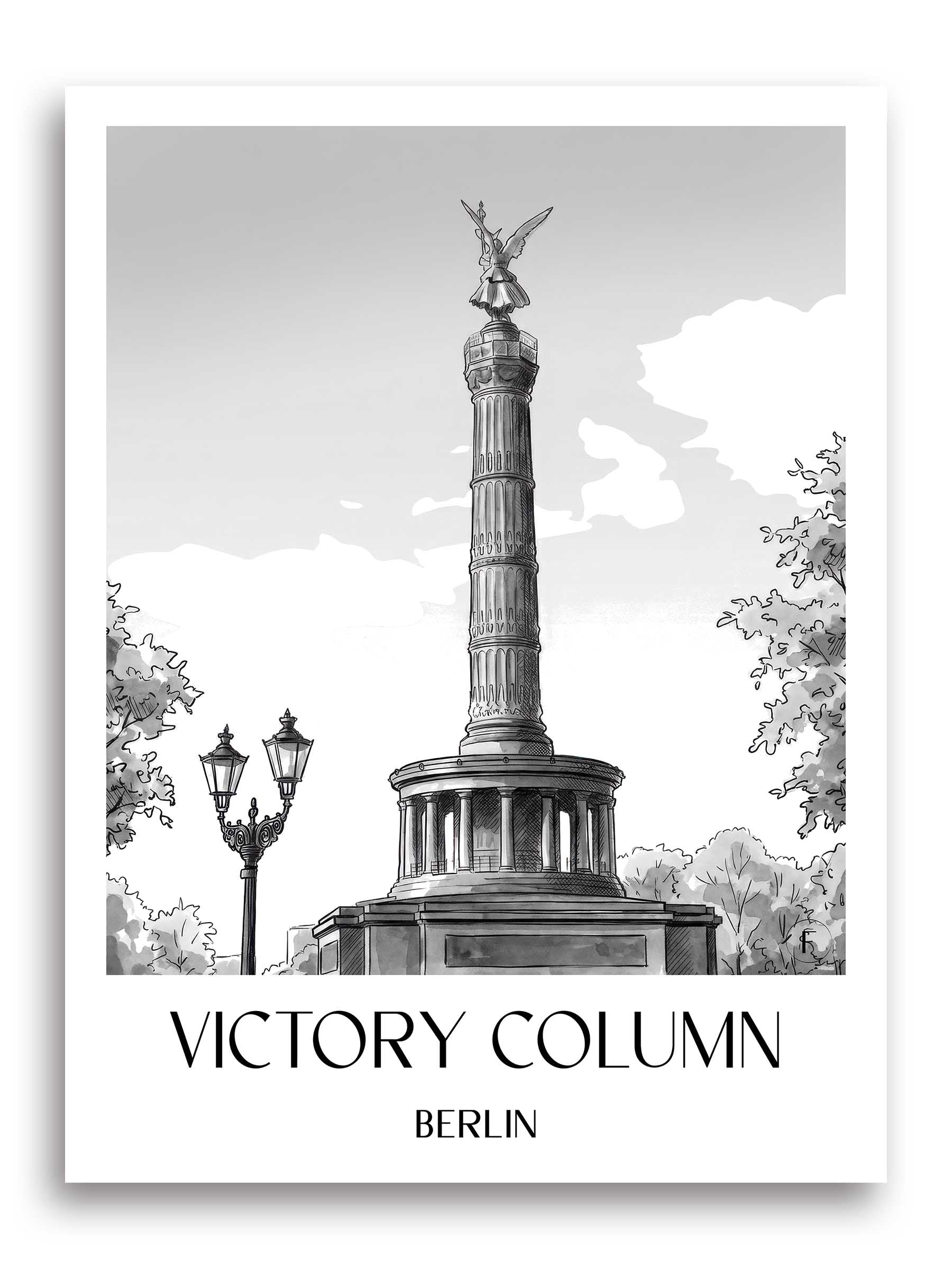 Siegessäule Poster - Berlin - Deutschland Kunstdruck - Aquarell Schwarz-Weiß von A4 bis A1 - favplace