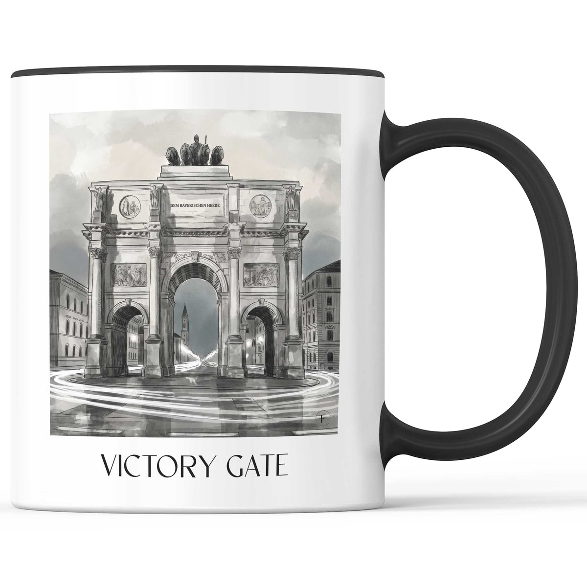 Siegestor Kaffeebecher - München - Deutschland Becher - Kaffeetasse im Aquarell Schwarz-Weiß Stil - favplace