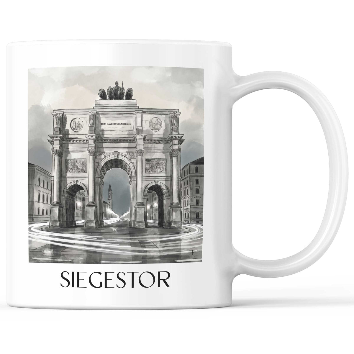 Siegestor Kaffeebecher - München - Deutschland Becher - Kaffeetasse im Aquarell Schwarz-Weiß Stil - favplace