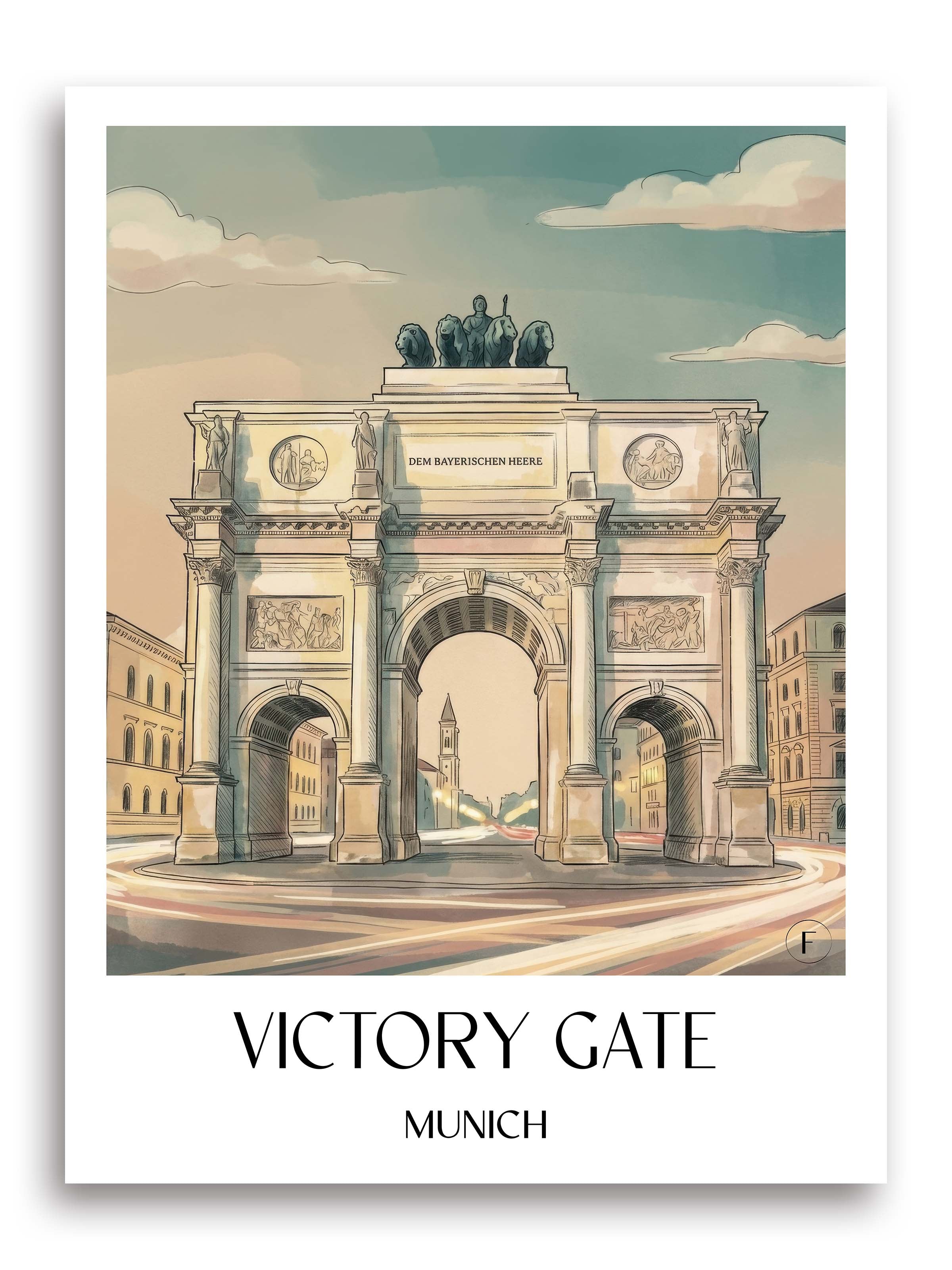 Siegestor Poster - München - Deutschland Kunstdruck - Aquarell von A4 bis A1 - favplace