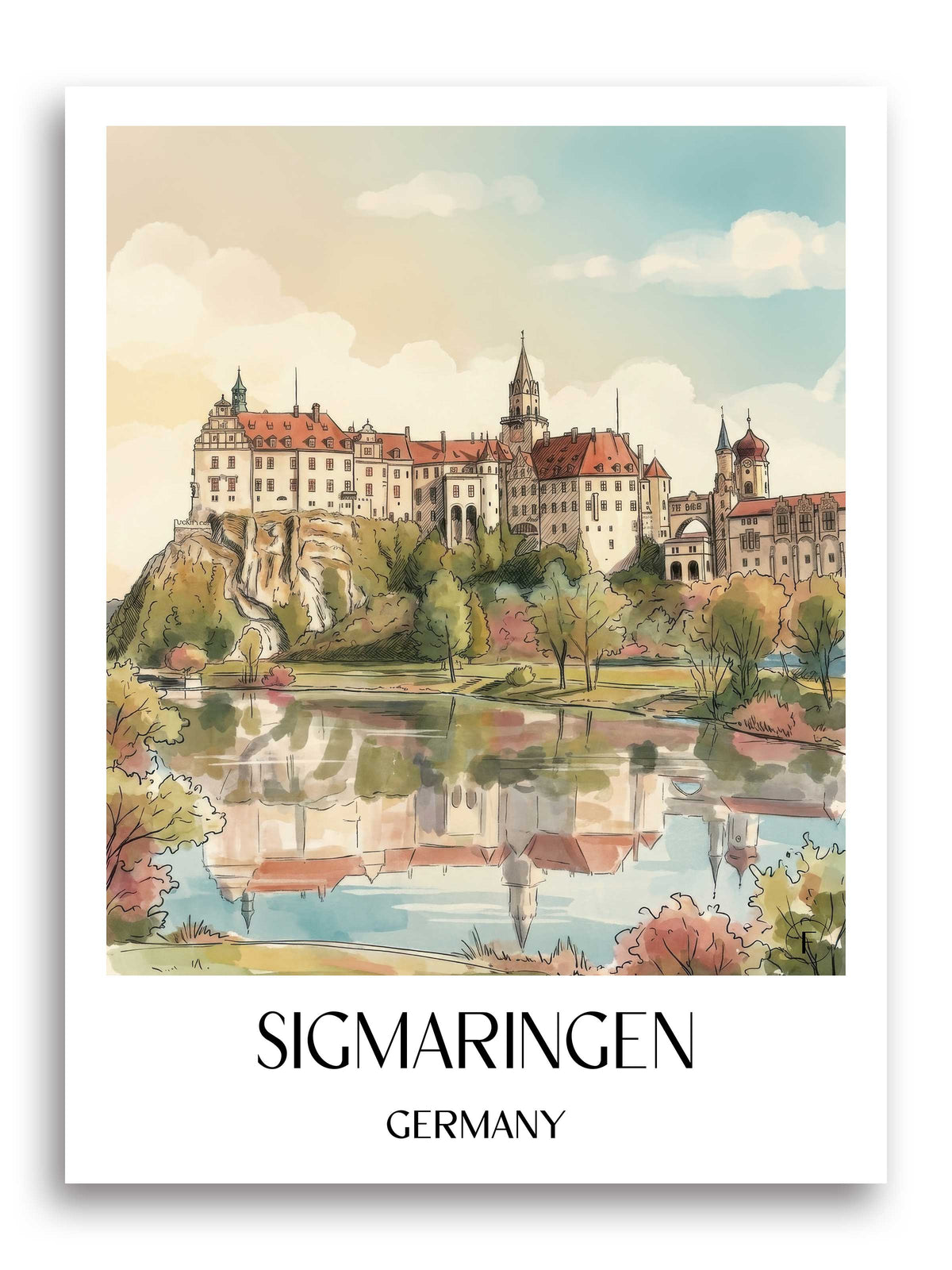 Sigmaringen Poster - Schwäbische Alb - Deutschland Kunstdruck - Aquarell von A4 bis A1 - favplace