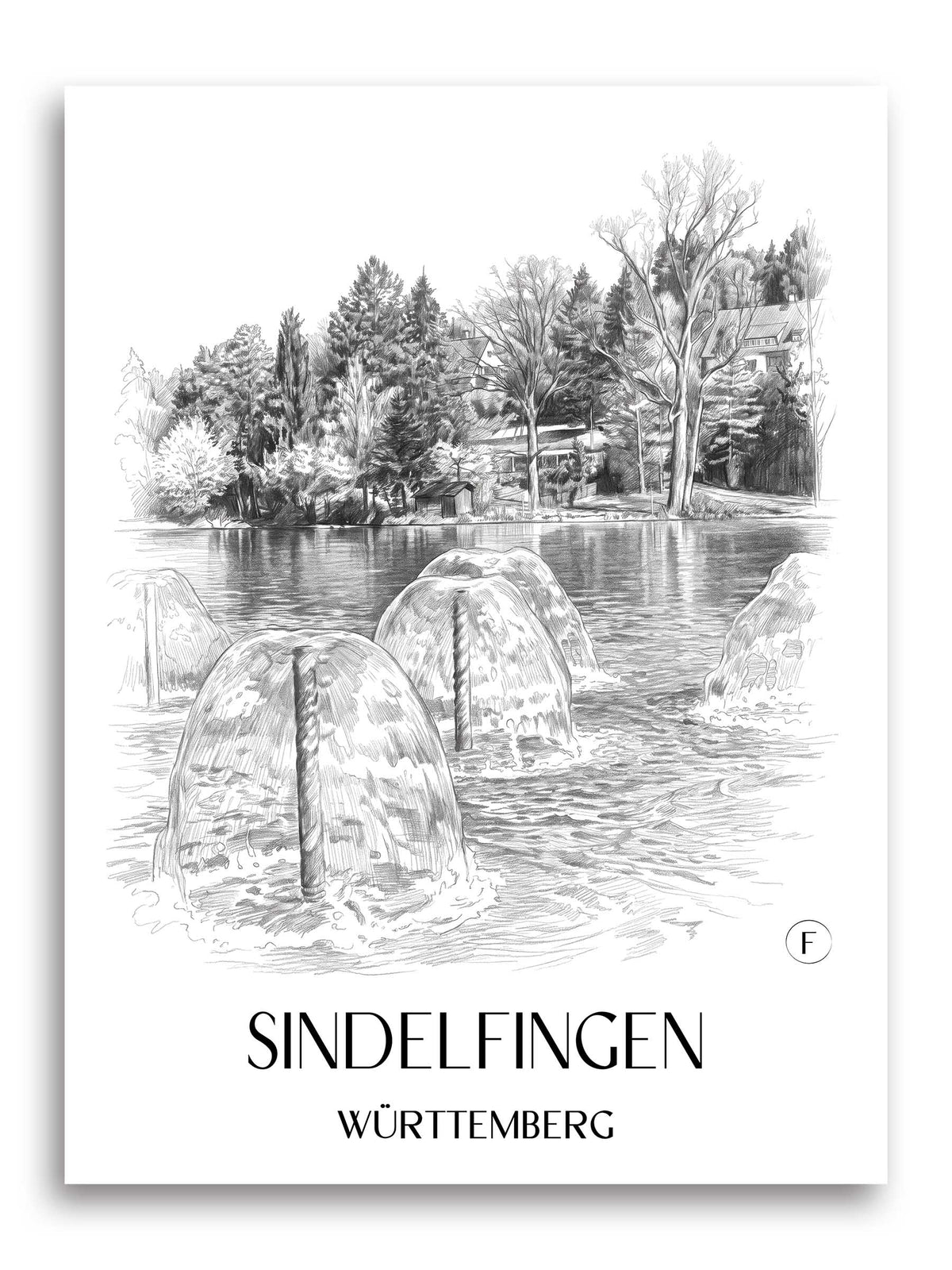 Sindelfingen Poster - Württemberg - Deutschland Kunstdruck - Zeichnung von A4 bis A1 - favplace
