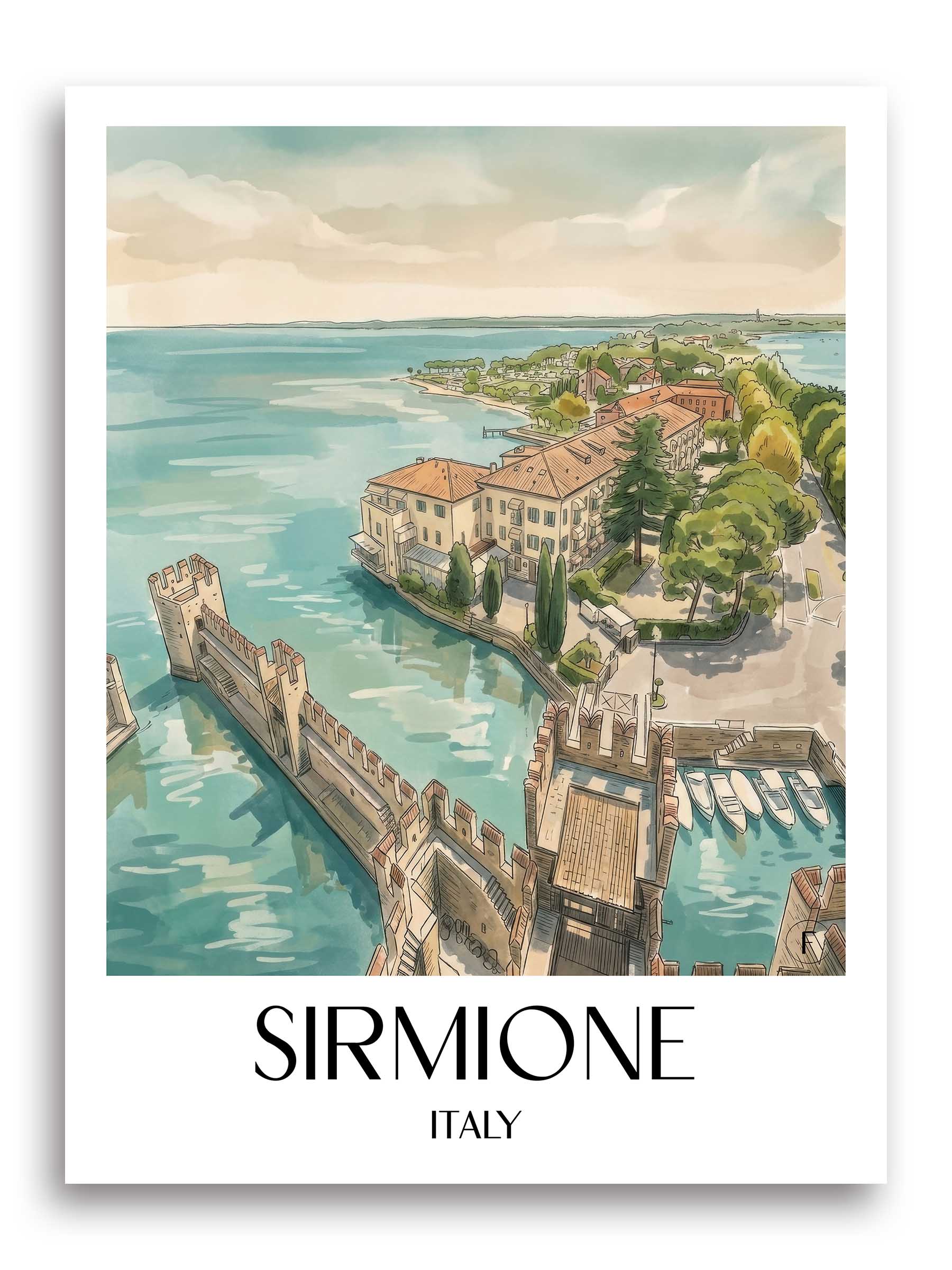 Sirmione Poster - Gardasee - Italien Kunstdruck - Aquarell von A4 bis A1 - favplace