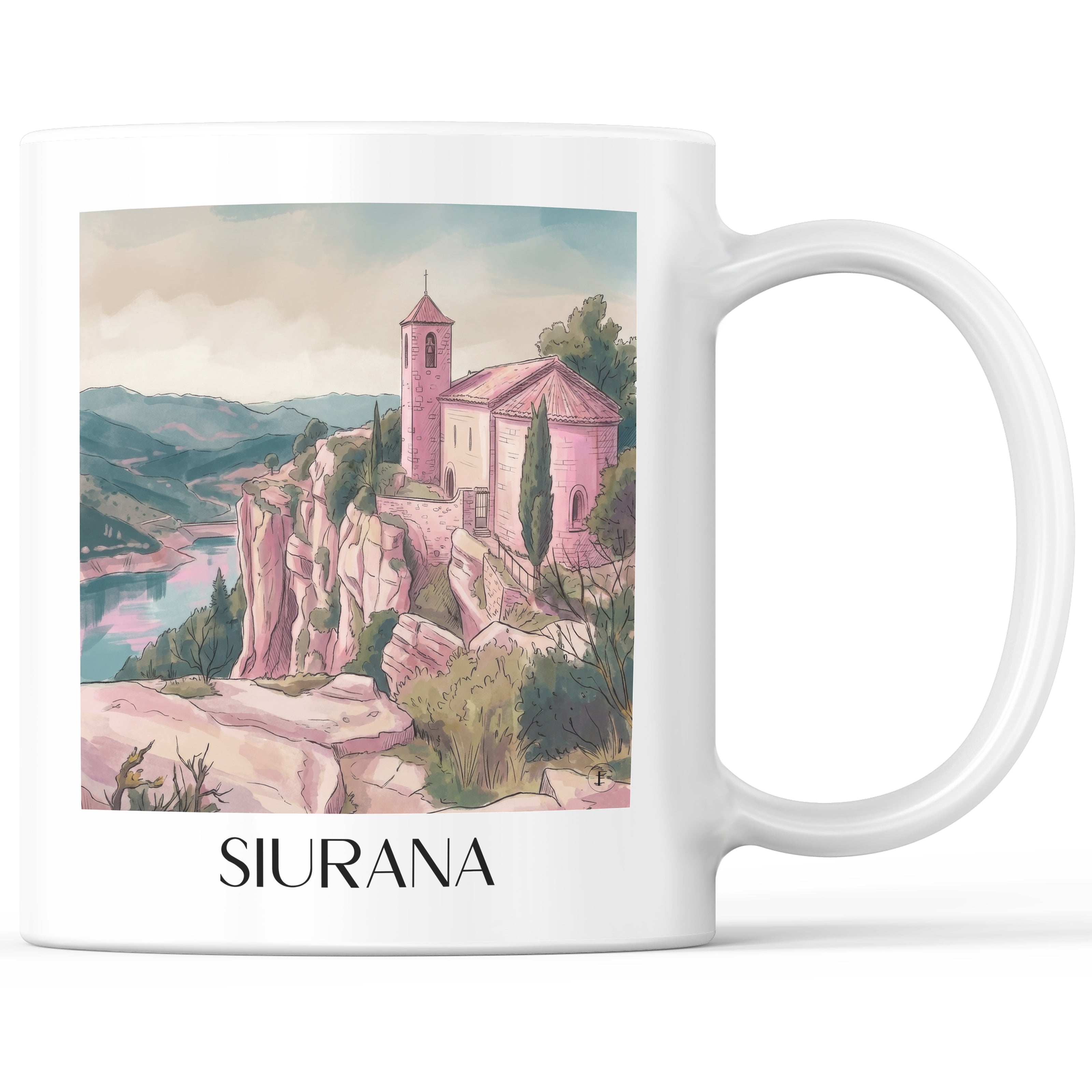 Siurana Kaffeebecher - Spanien - Spanien und Spanien Becher - Kaffeetasse im Aquarell Pink Stil - favplace