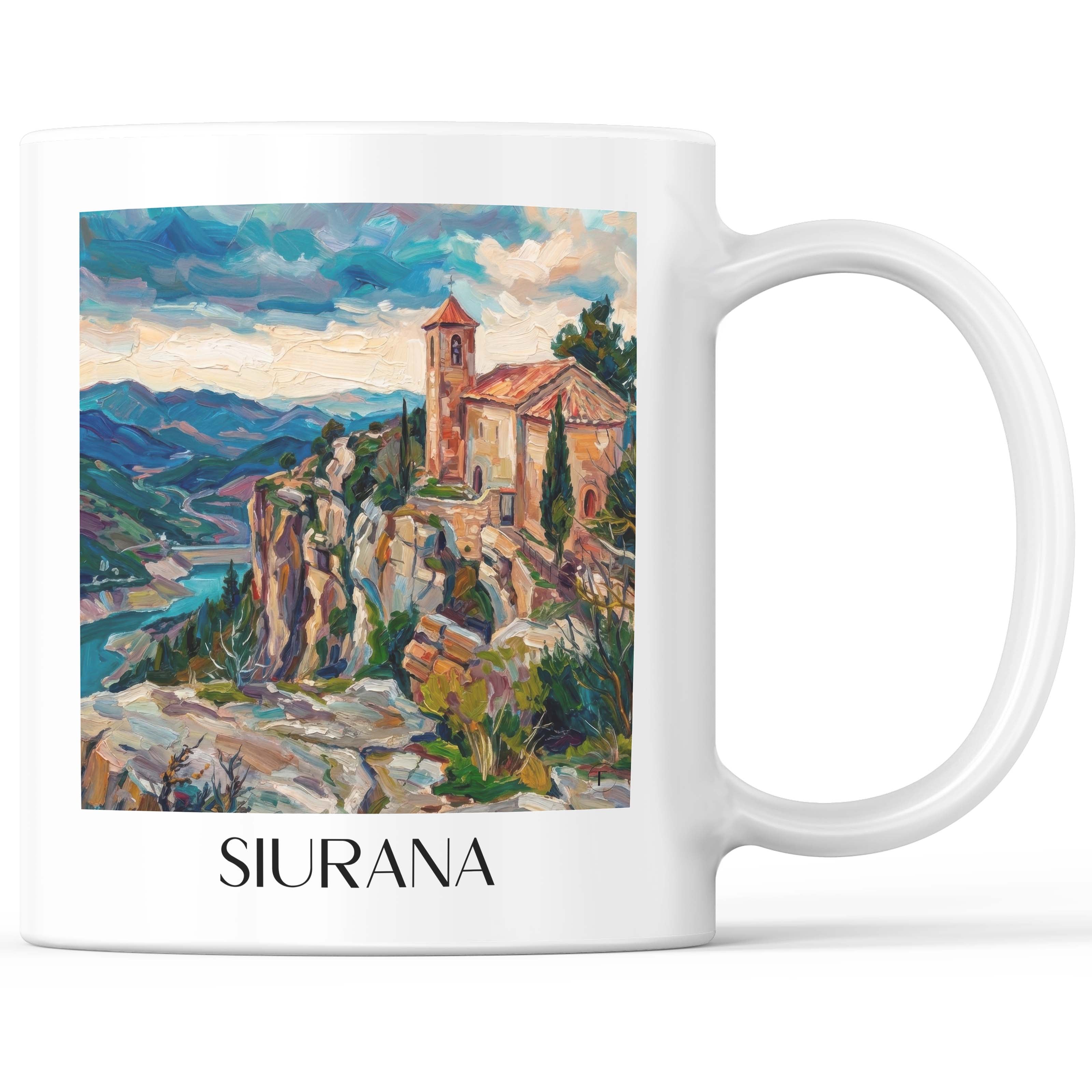 Siurana Kaffeebecher - Spanien - Spanien und Spanien Becher - Kaffeetasse im Ölgemälde Stil - favplace
