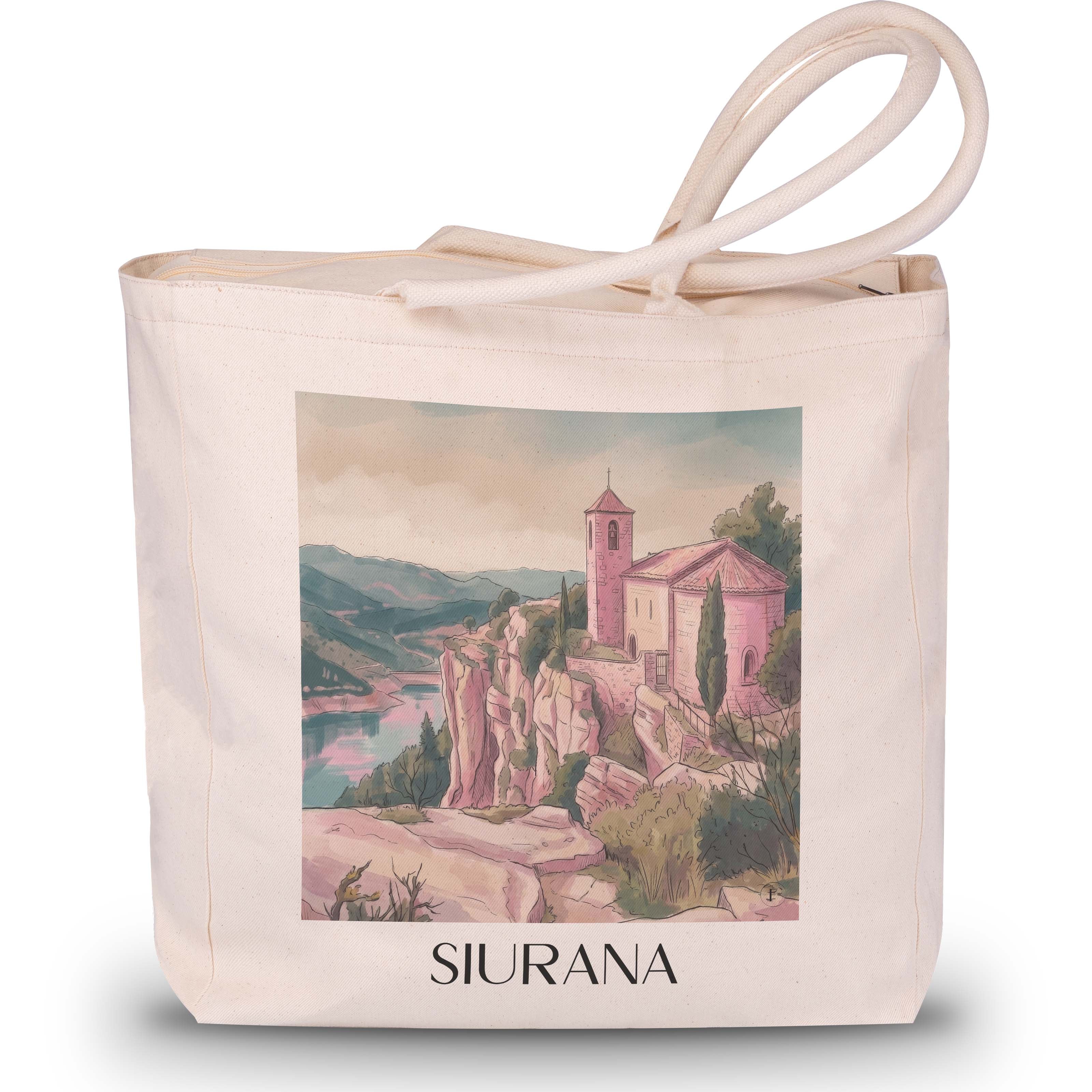 Siurana Shopping Tasche - Spanien - Spanien Tote Bag - Einkaufstasche im Aquarell Pink Stil - favplace