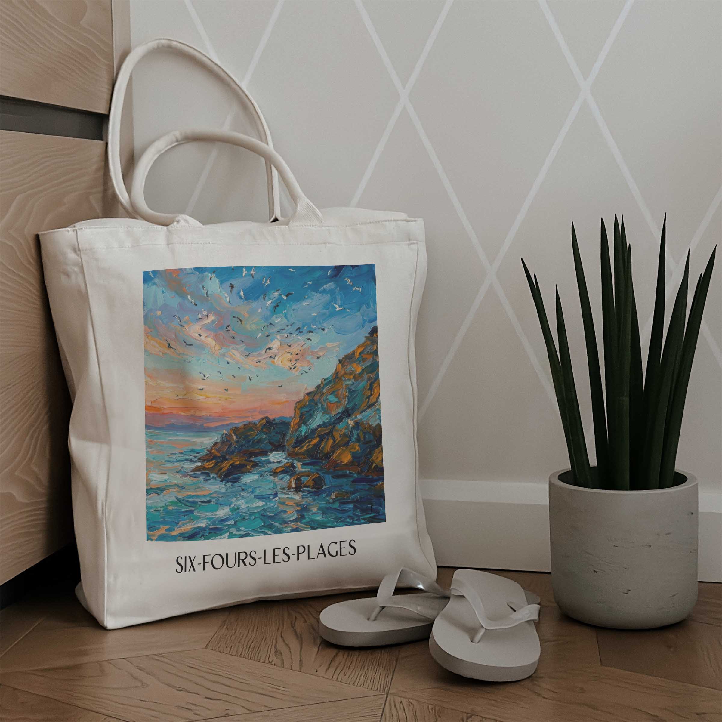 six-fours-les-plages-côte-provençale-frankreich-einkaufstasche-oil-painting-oelgemaelde