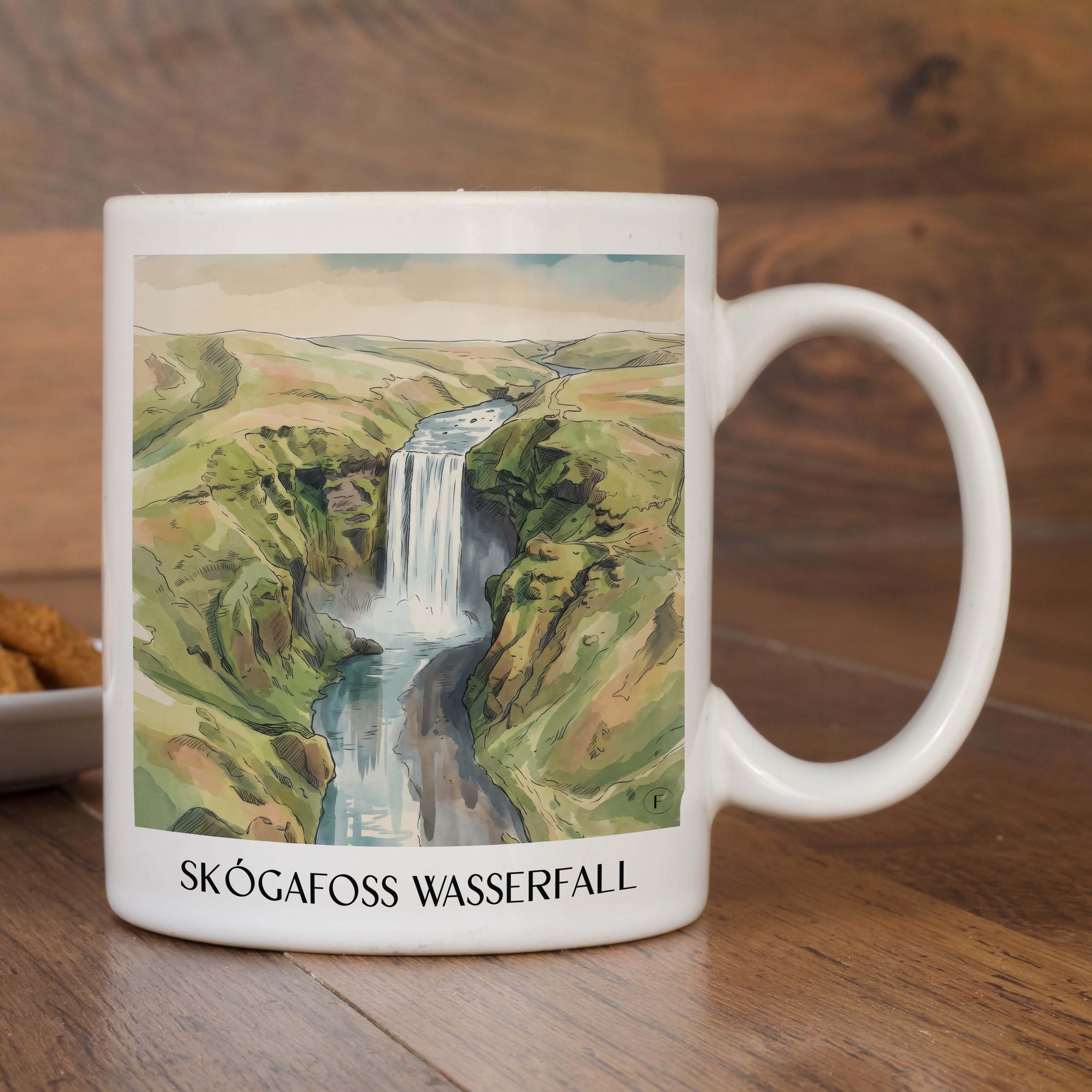 skógafoss-wasserfall-island-island-kaffeebecher-aquarell