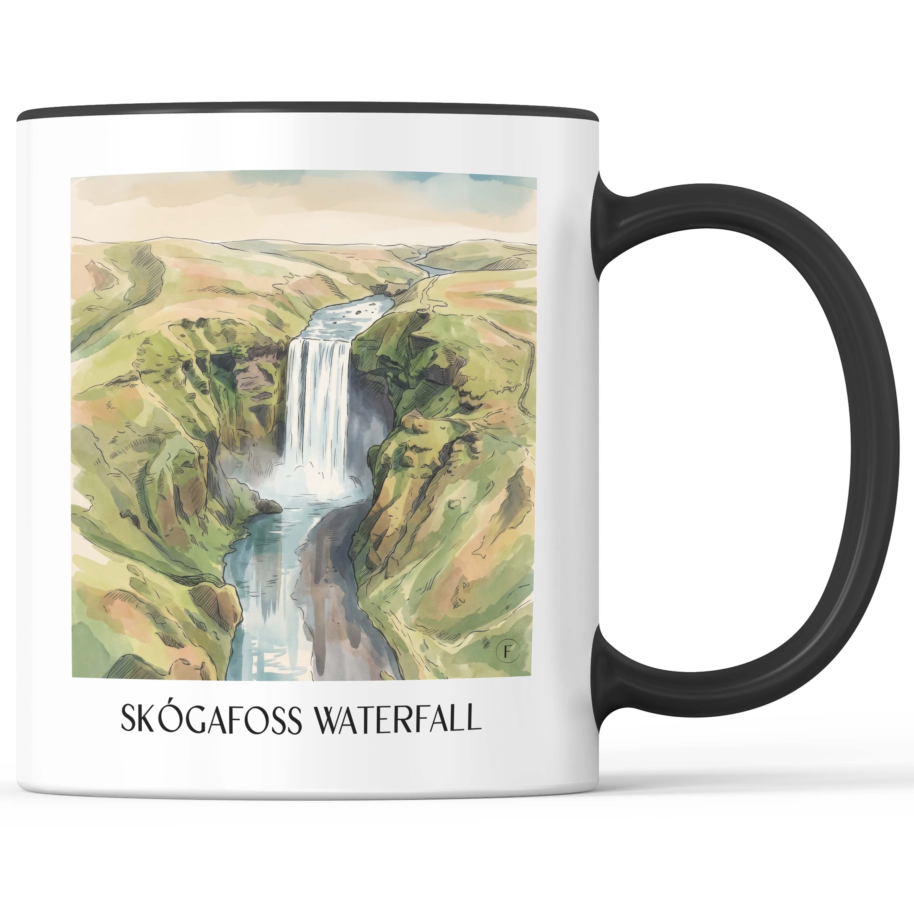 Skógafoss Wasserfall Kaffeebecher - Island - Island Becher - Kaffeetasse im Aquarell Stil - favplace