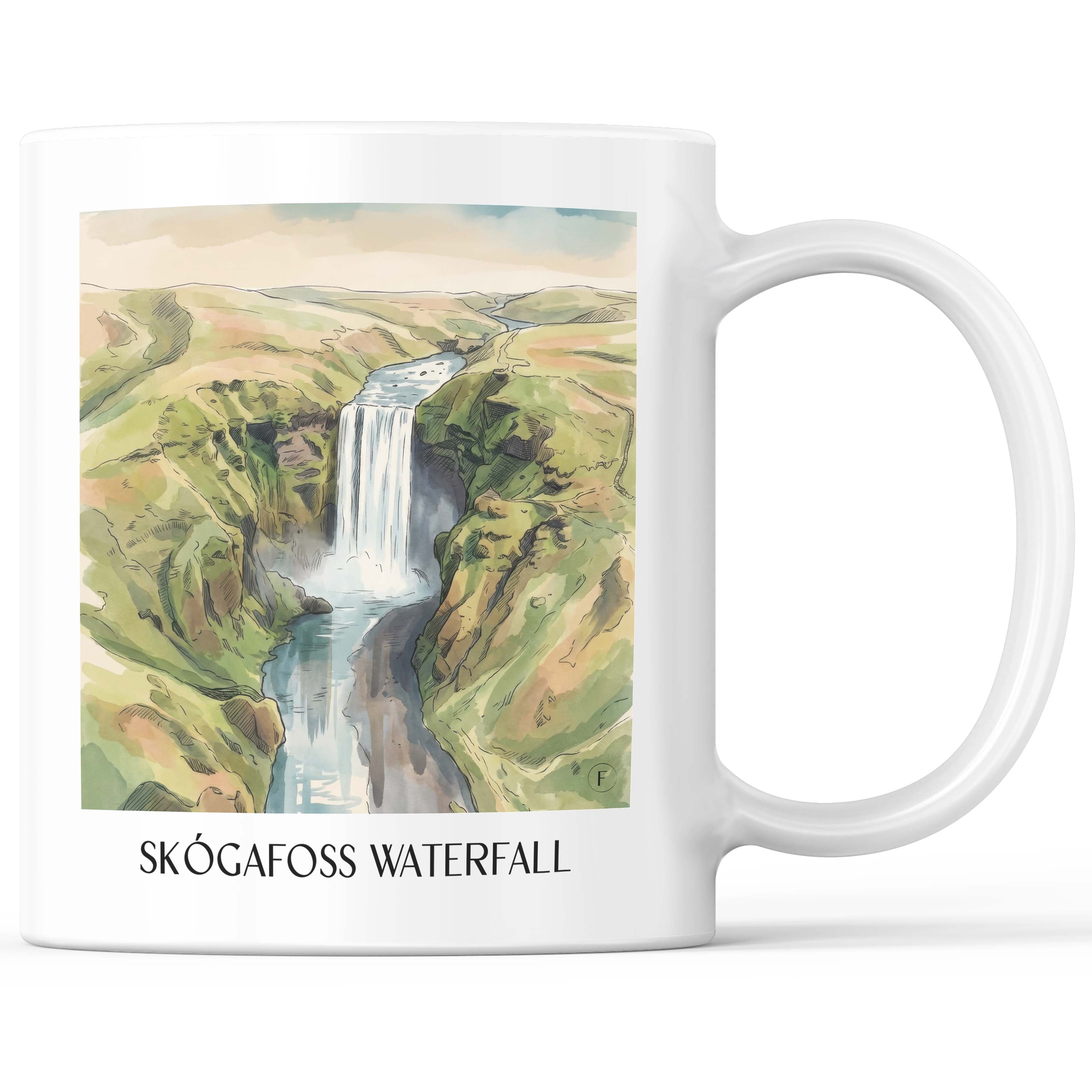 Skógafoss Wasserfall Kaffeebecher - Island - Island Becher - Kaffeetasse im Aquarell Stil - favplace